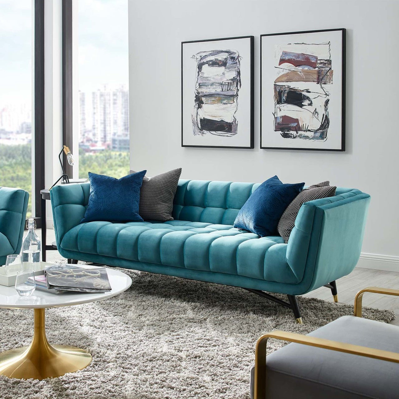 Adept Upholstered Velvet Sofa, Velvet Fabric, Blue 14105