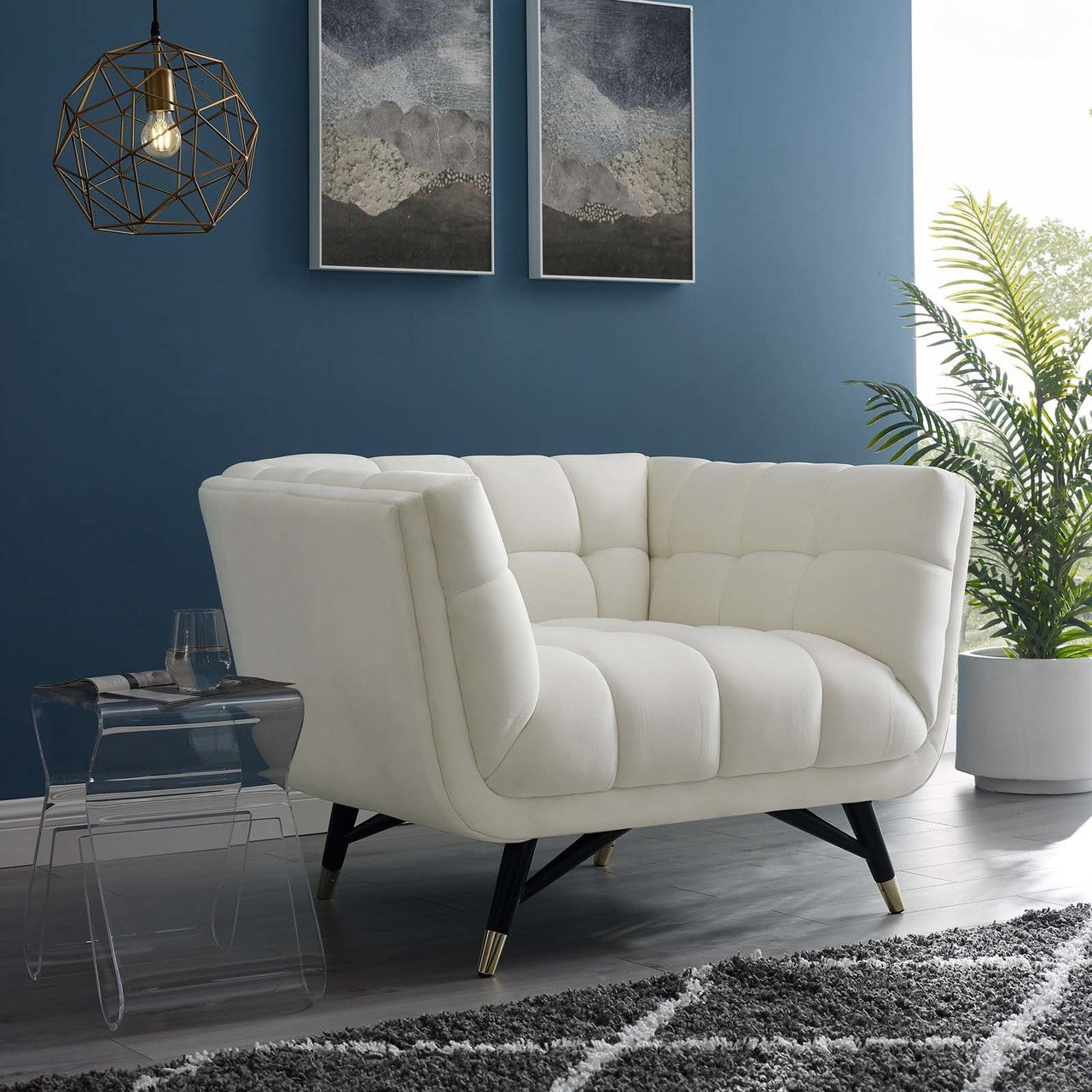 Adept Upholstered Velvet Armchair, Velvet Fabric, Ivory White 14107