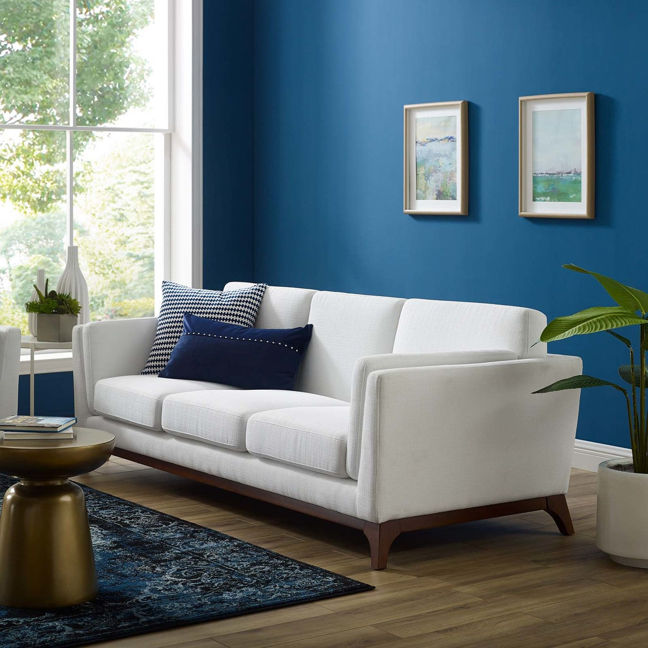 Chance Upholstered Fabric Sofa, Fabric, White 14118