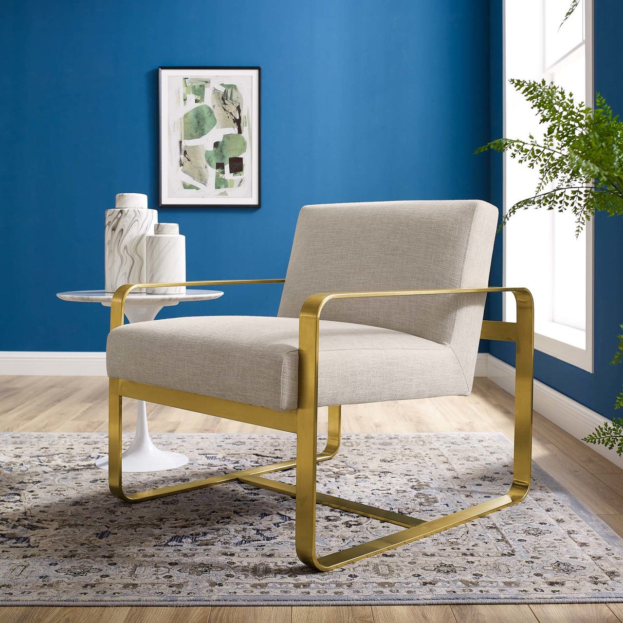Astute Upholstered Velvet Armchair, Velvet Fabric, Beige 14136