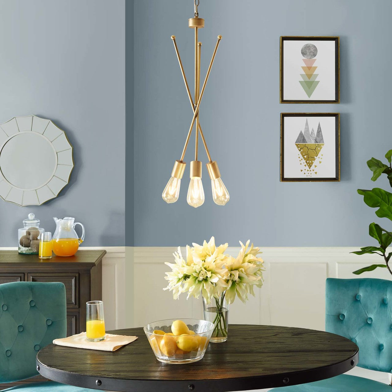 Strive Brass Pendant Chandelier, Brass Metal Steel, Gold 14148