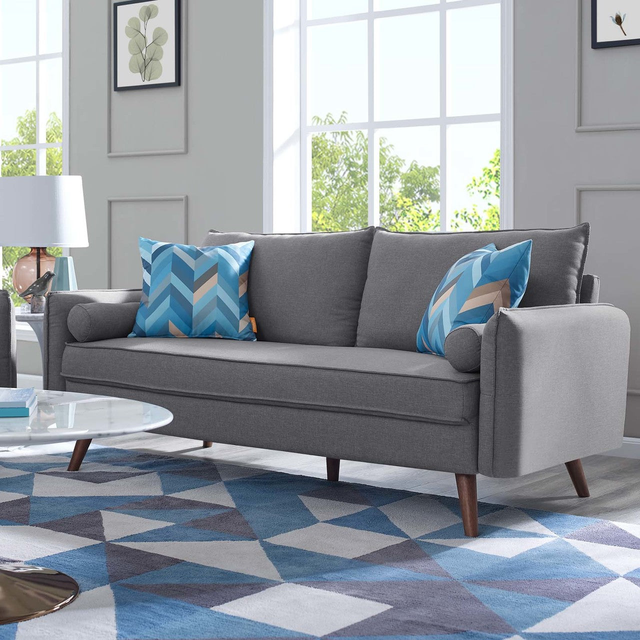 Revive Upholstered Fabric Loveseat, Fabric, Light Grey Gray 14339