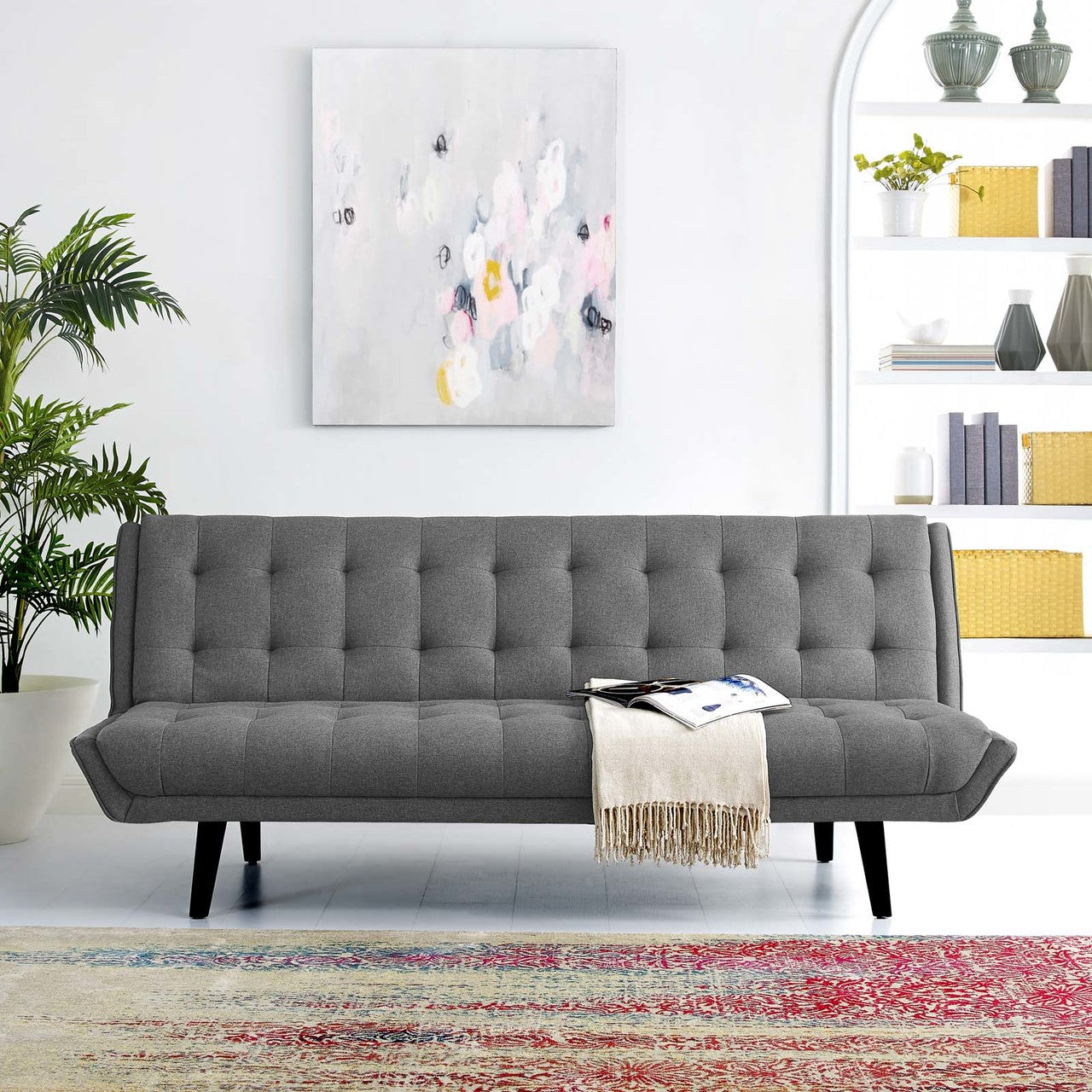 Glance Tufted Convertible Fabric Sofa Bed, Fabric, Grey Gray 15047
