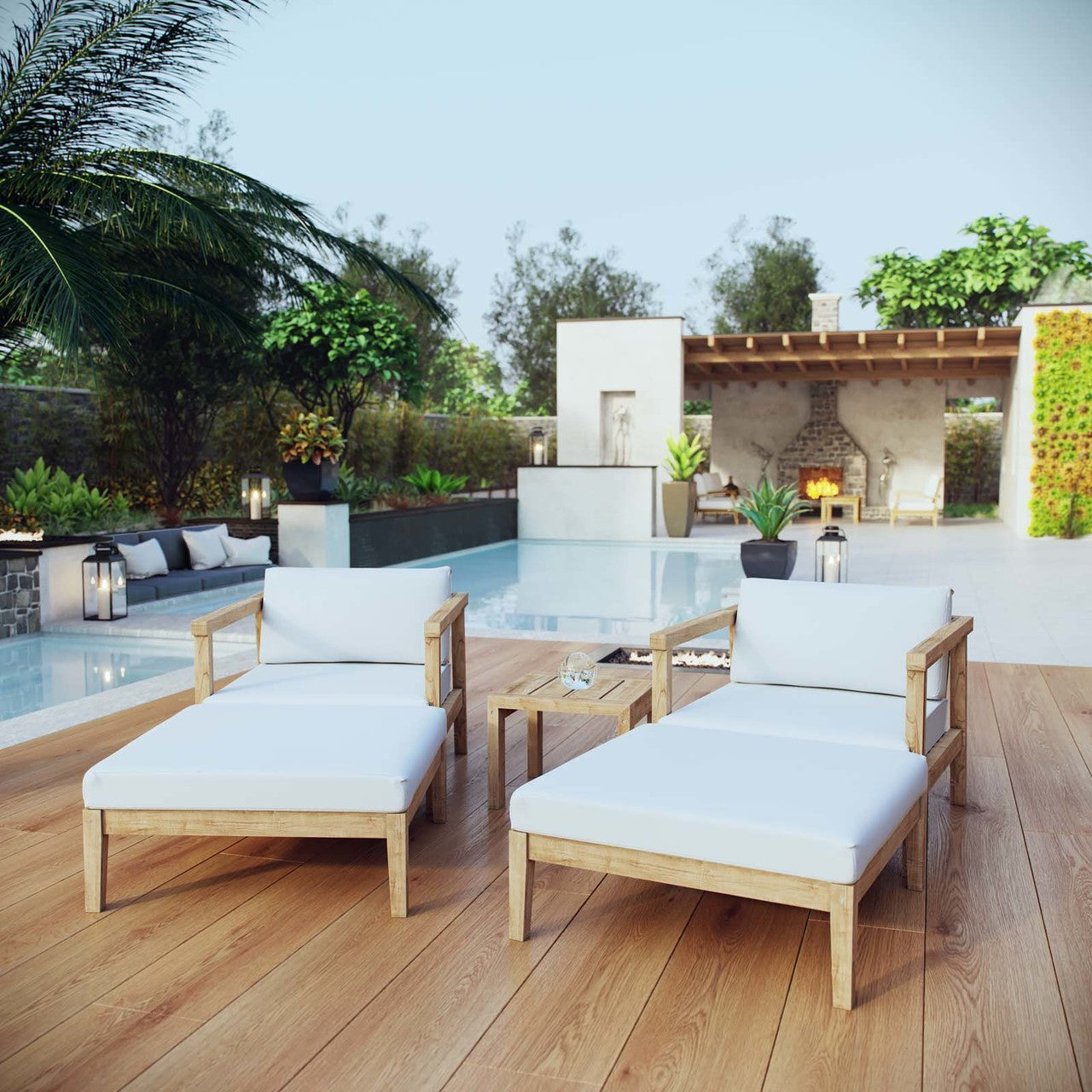 Bayport 5 Piece Outdoor Patio Teak Set, Wood, White Natural 14188