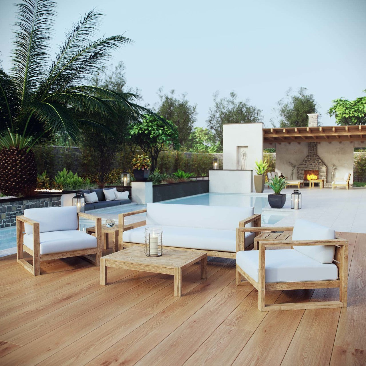 Upland 6 Piece Outdoor Patio Teak Set, Wood, White Natural 14193