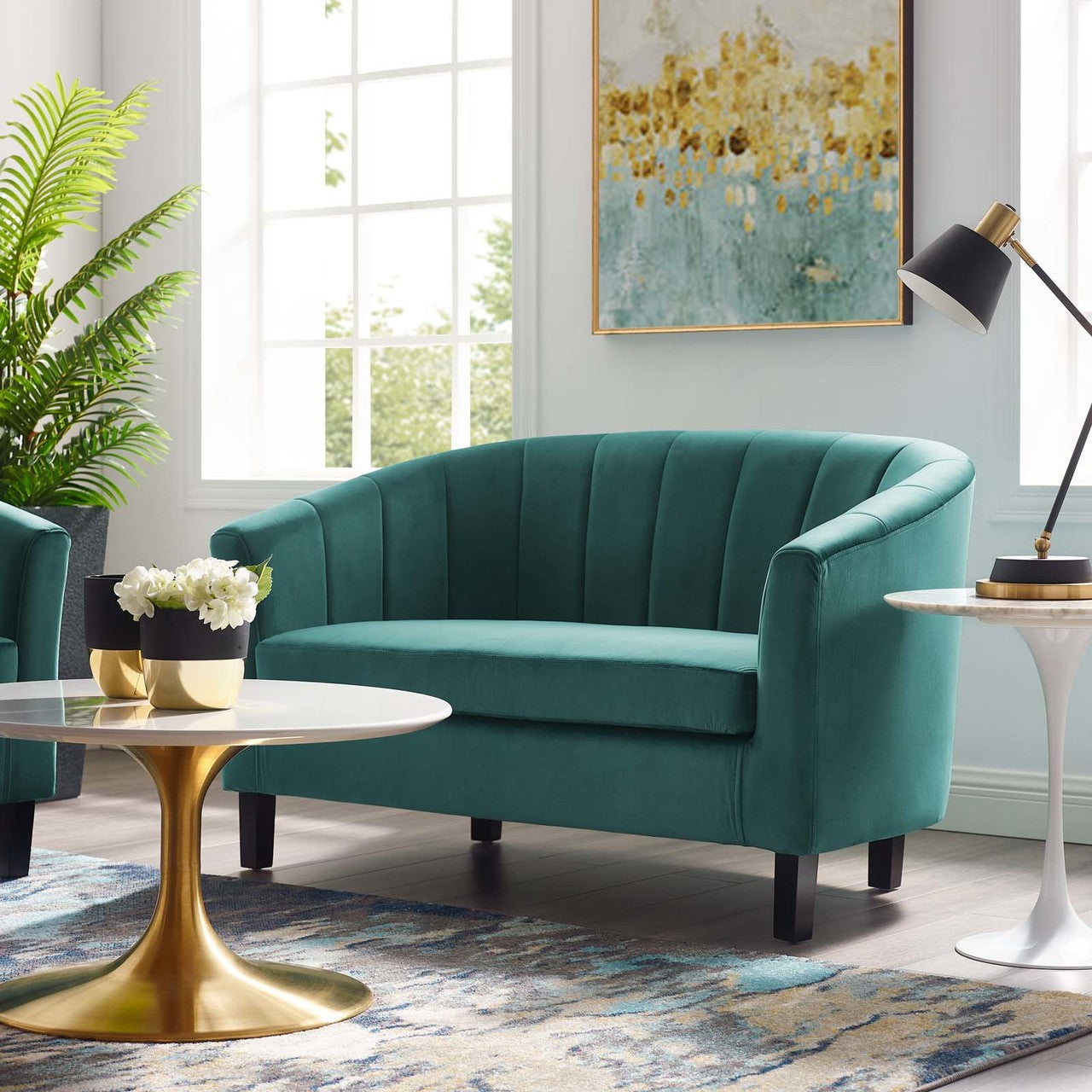Prospect Channel Tufted Upholstered Velvet Loveseat, Velvet Fabric, Aqua Blue 15053