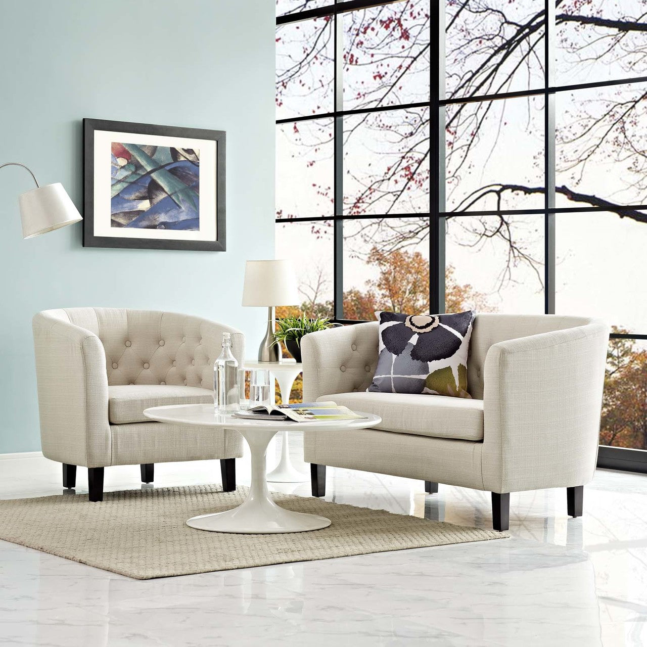 Prospect 2 Piece Upholstered Fabric Loveseat and Armchair Set, Fabric, Beige 14196