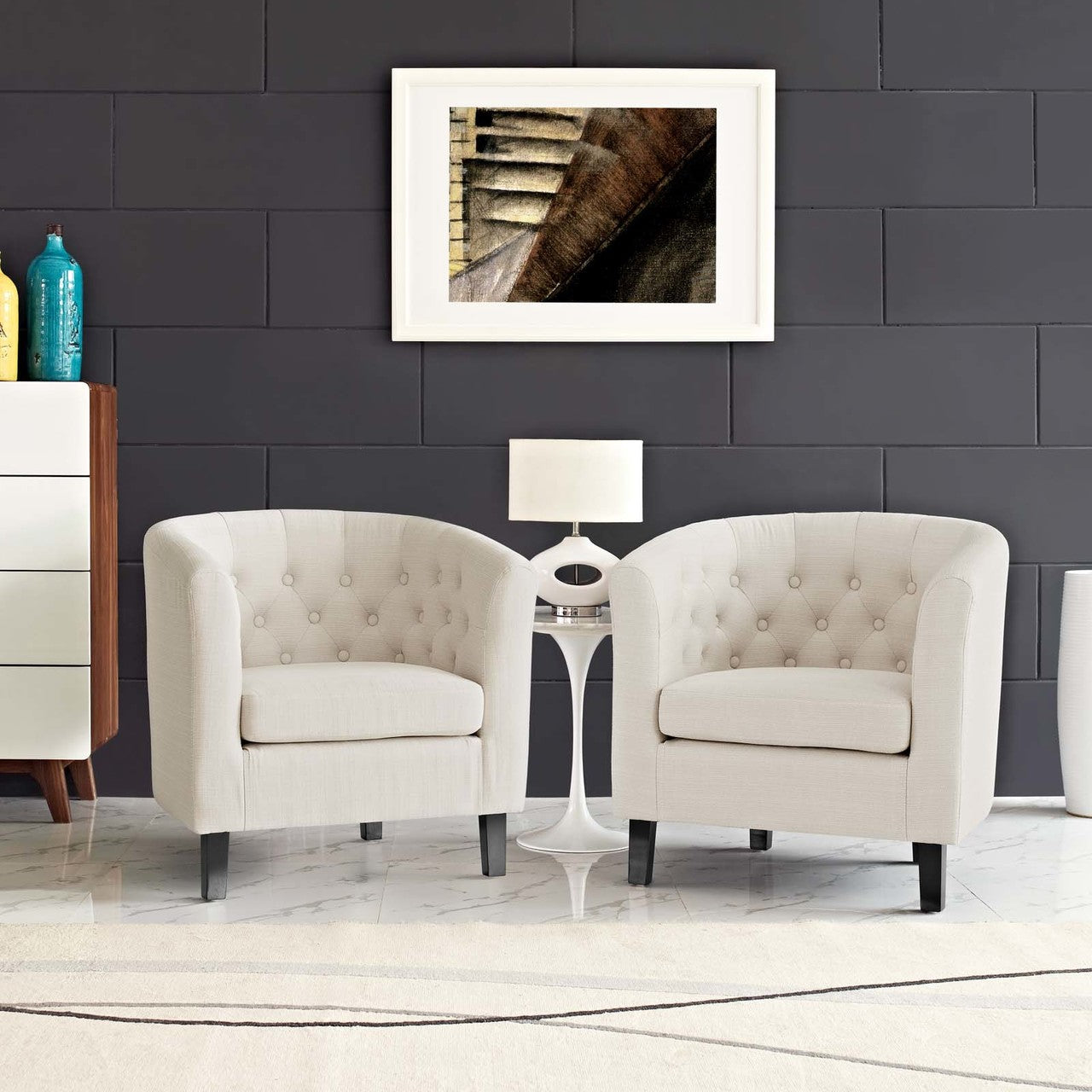 Prospect 2 Piece Upholstered Fabric Armchair Set, Fabric, Beige 14216