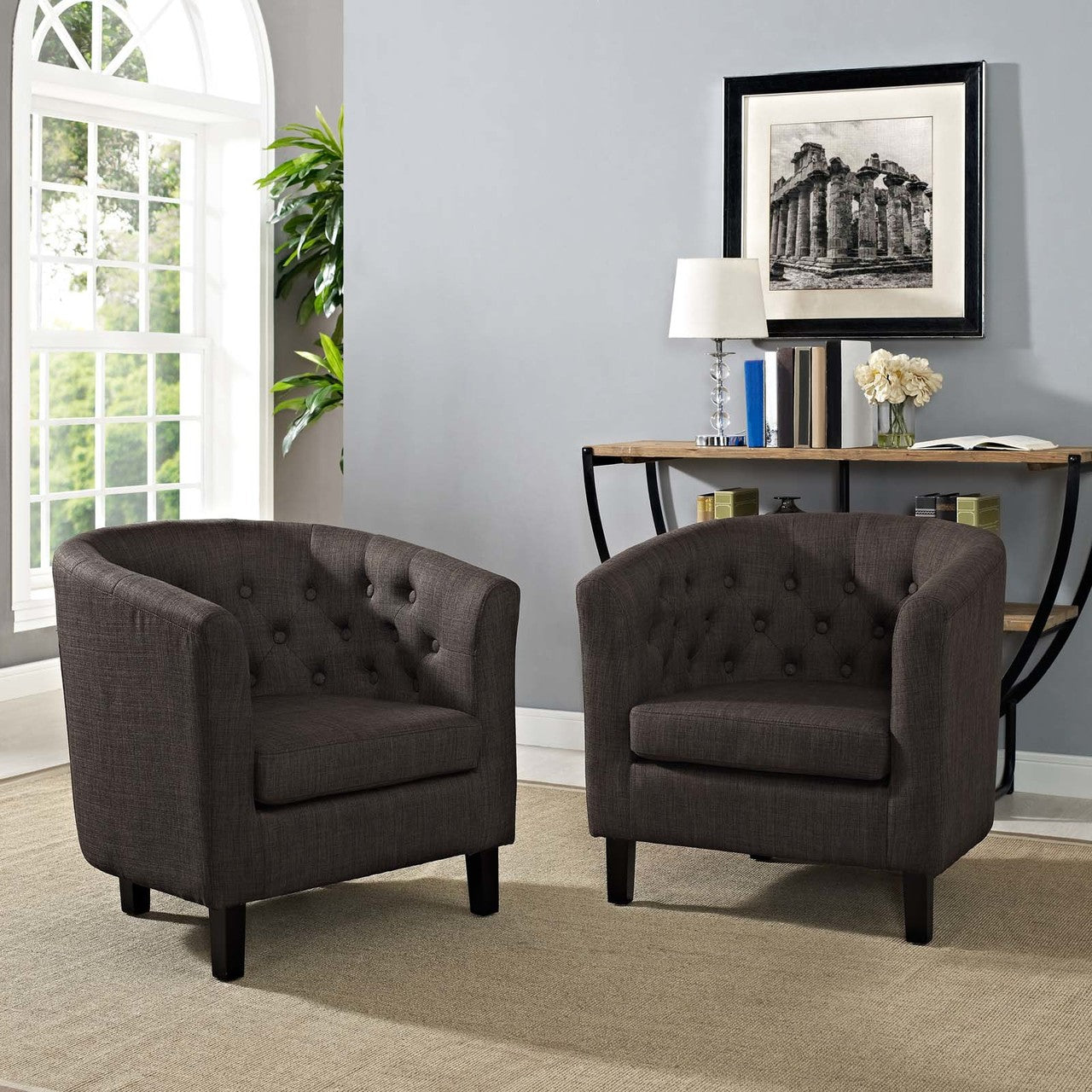 Prospect 2 Piece Upholstered Fabric Armchair Set, Fabric, Brown 14217
