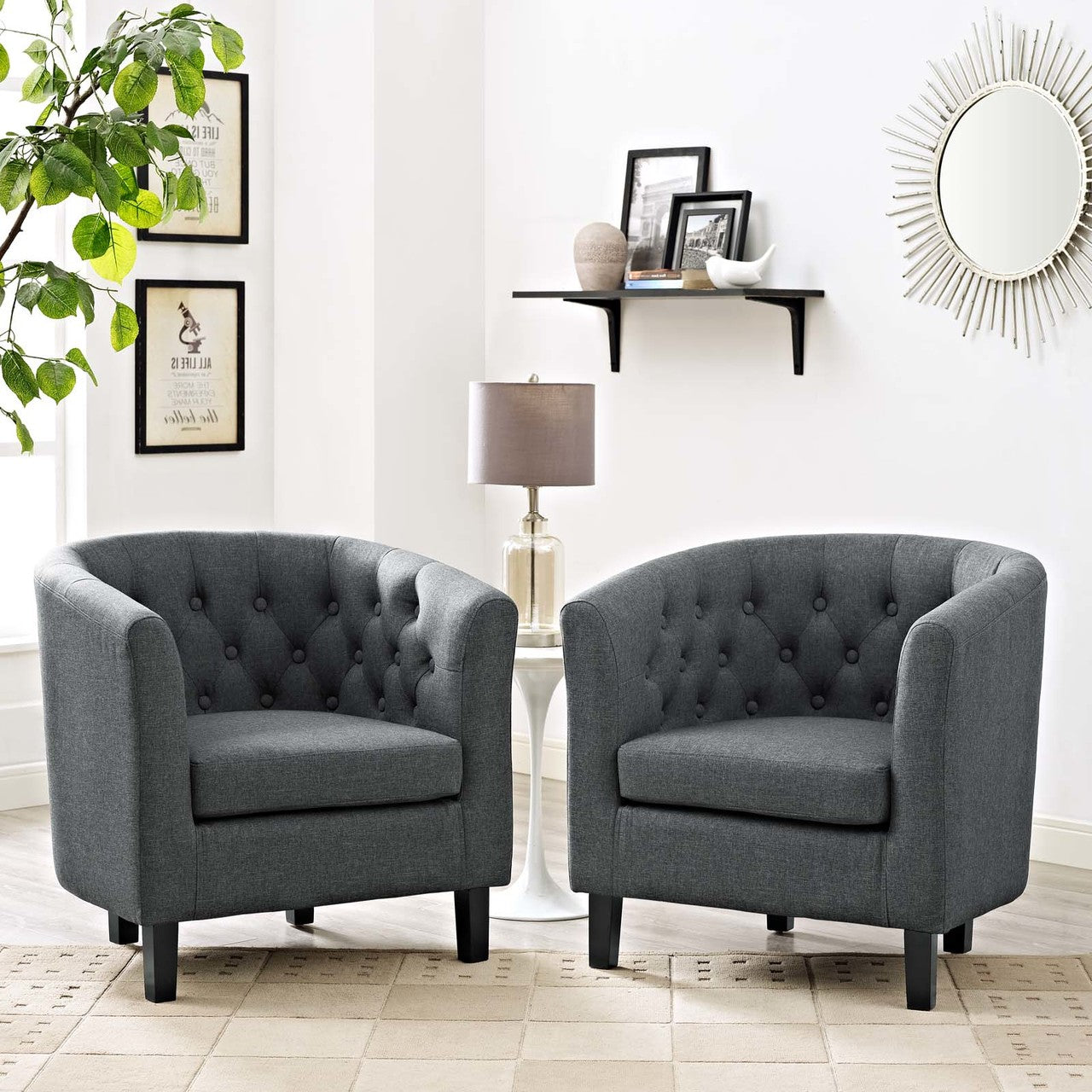 Prospect 2 Piece Upholstered Fabric Armchair Set, Fabric, Grey Gray 14219