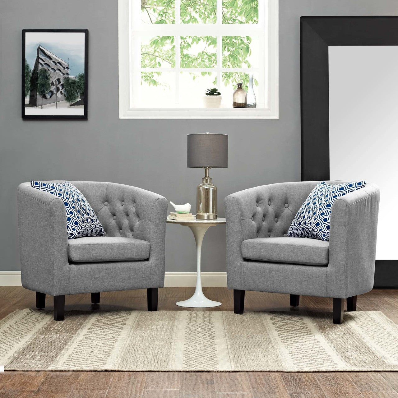 Prospect 2 Piece Upholstered Fabric Armchair Set, Fabric, Light Grey Gray 14221