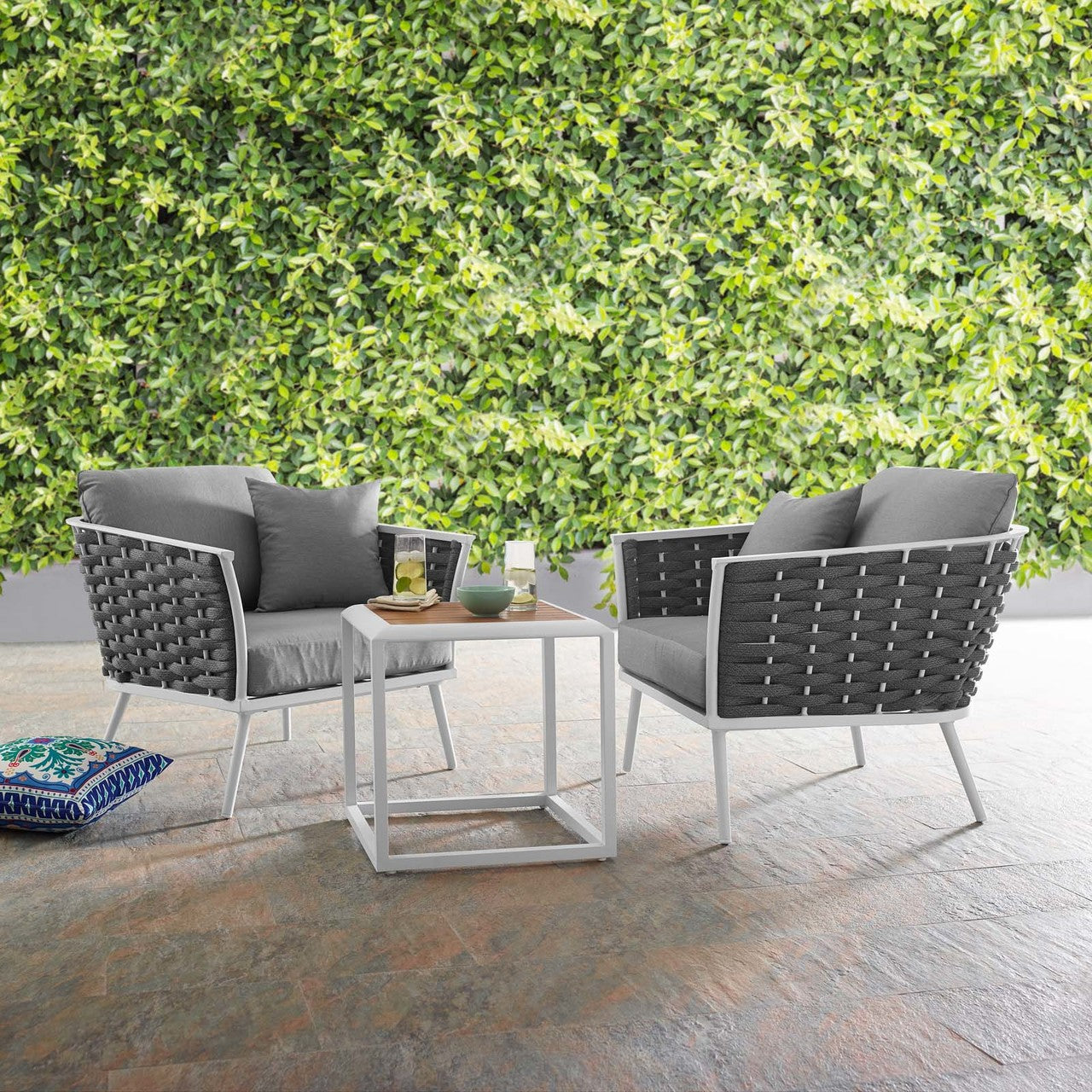 Stance 3 Piece Outdoor Patio Aluminum Sectional Sofa Set, Fabric Aluminium, White Grey Gray 15330