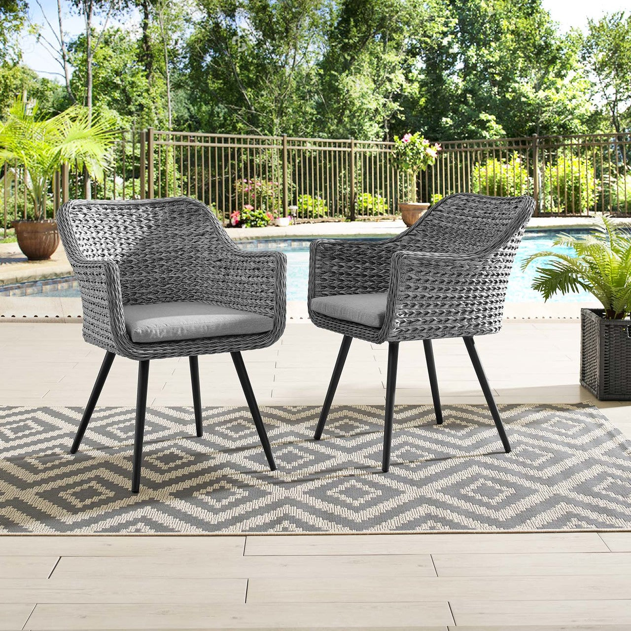 Endeavor Dining Armchair Outdoor Patio Wicker Rattan Set of 2, Rattan Wicker, Grey Gray 15691