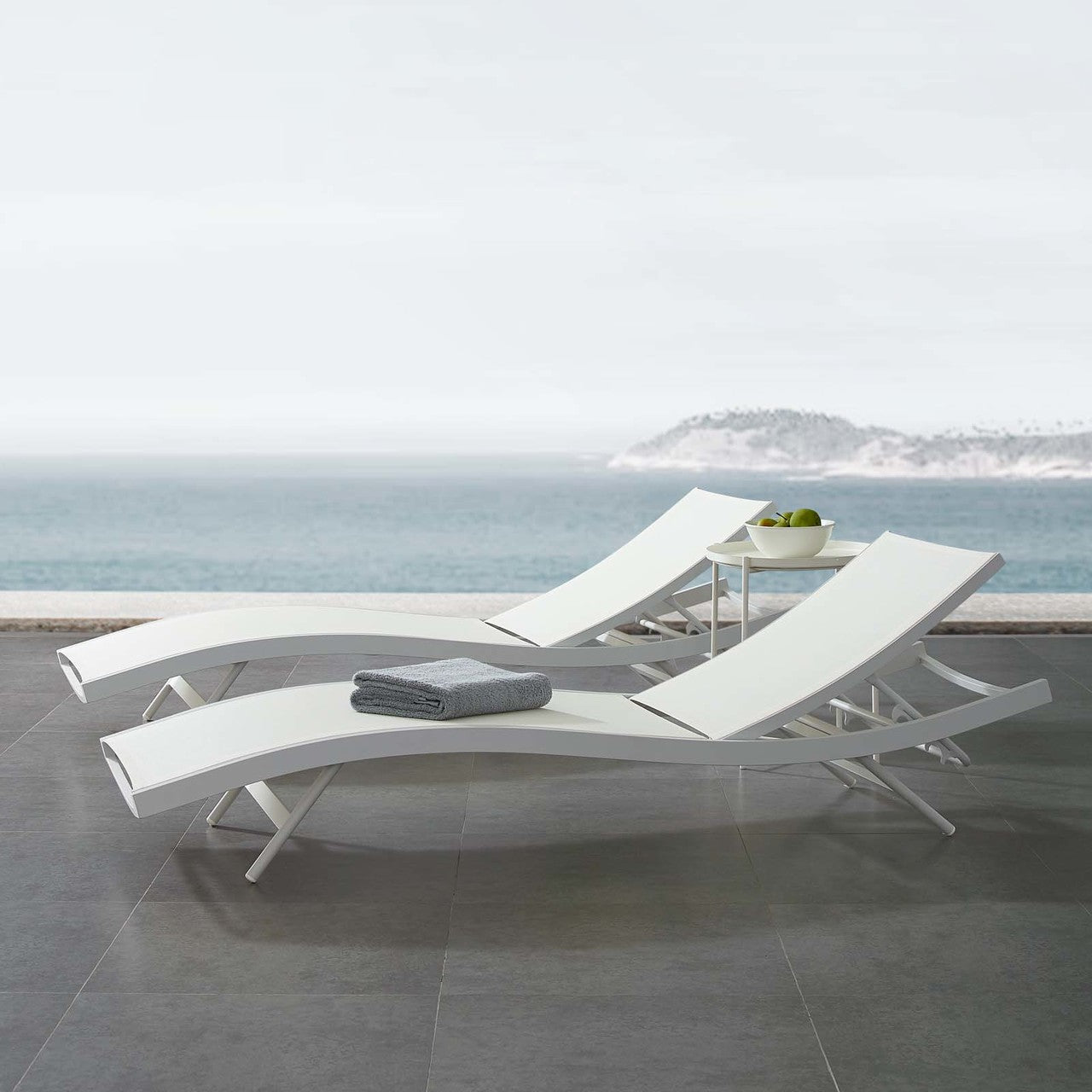Glimpse Outdoor Patio Mesh Chaise Lounge Chair, Aluminum Metal Steel, White 15370