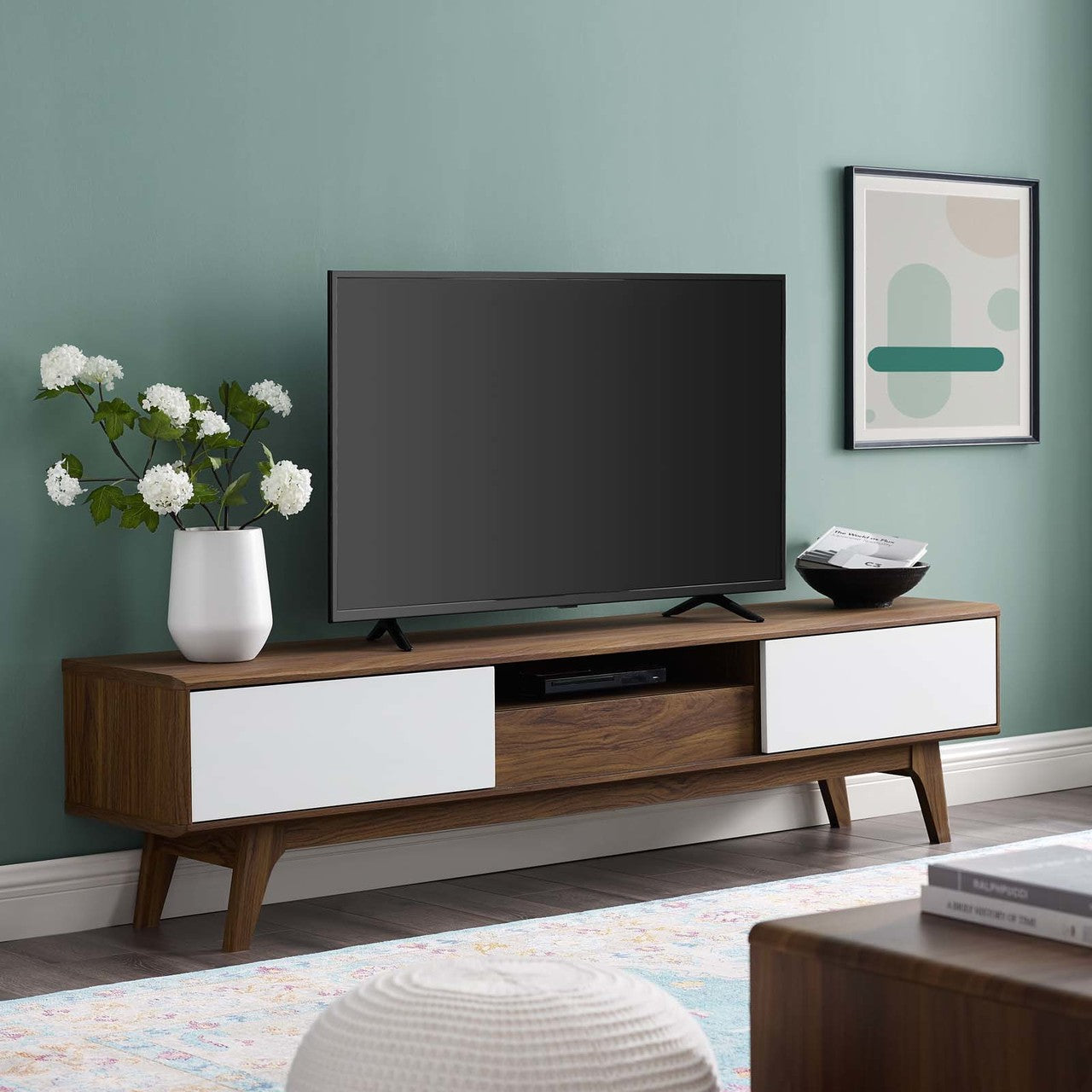 Envision 70" Media Console Wood TV Stand, Wood, Natural Brown White 15378