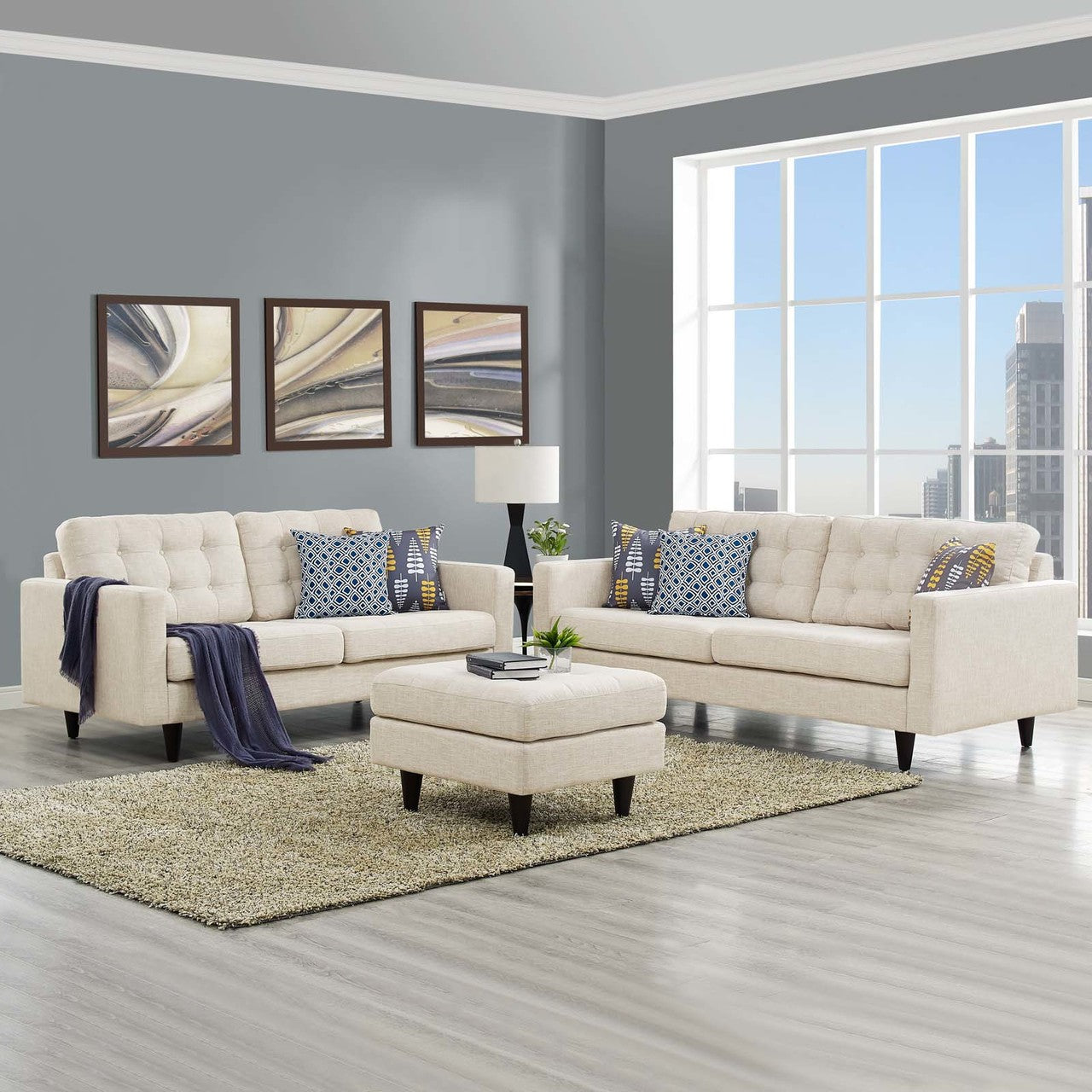 Empress Sofa and Loveseat Set of 2, Fabric, Beige 14308