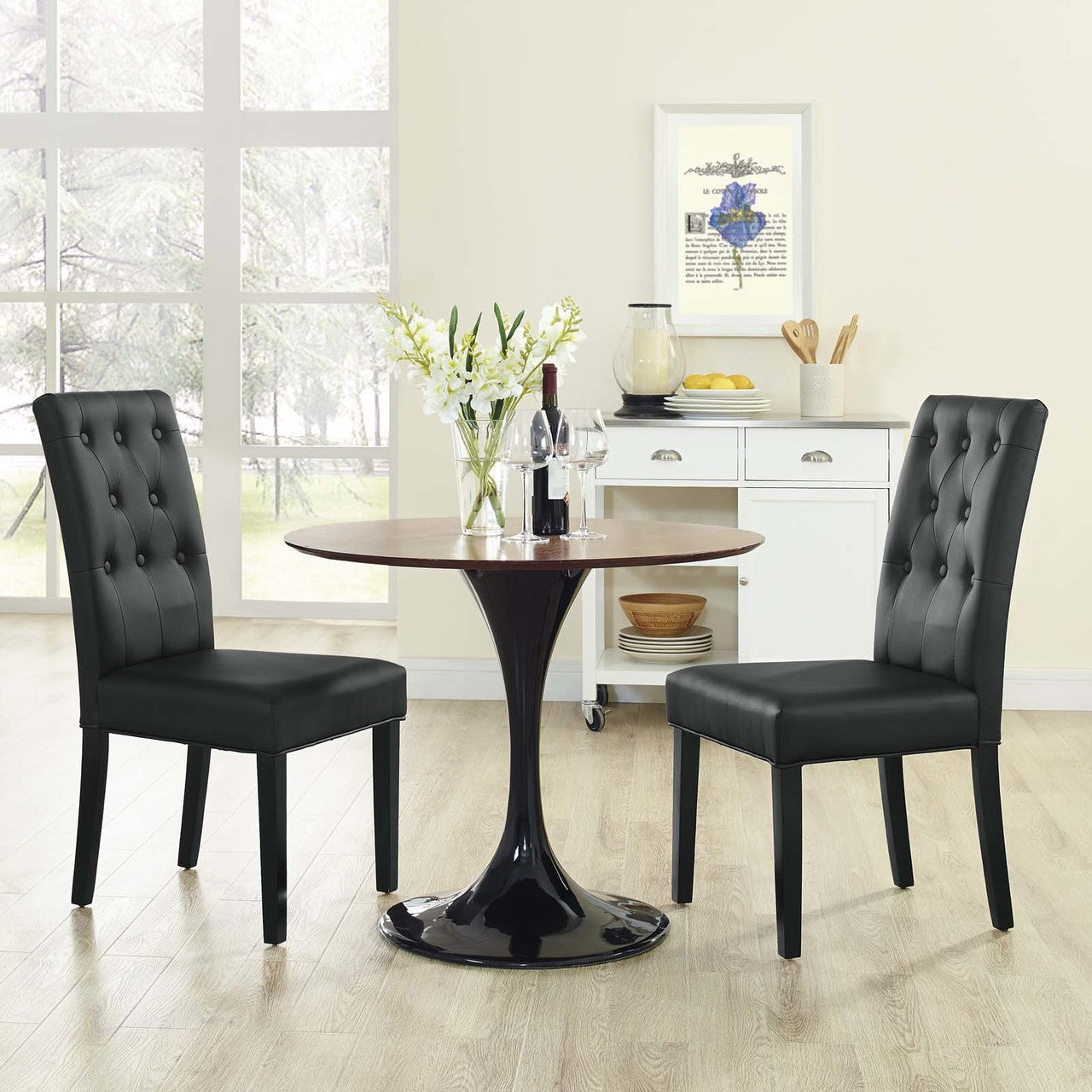 Confer Dining Side Chair Vinyl Set of 2, Faux Vinyl Leather, Black 14317