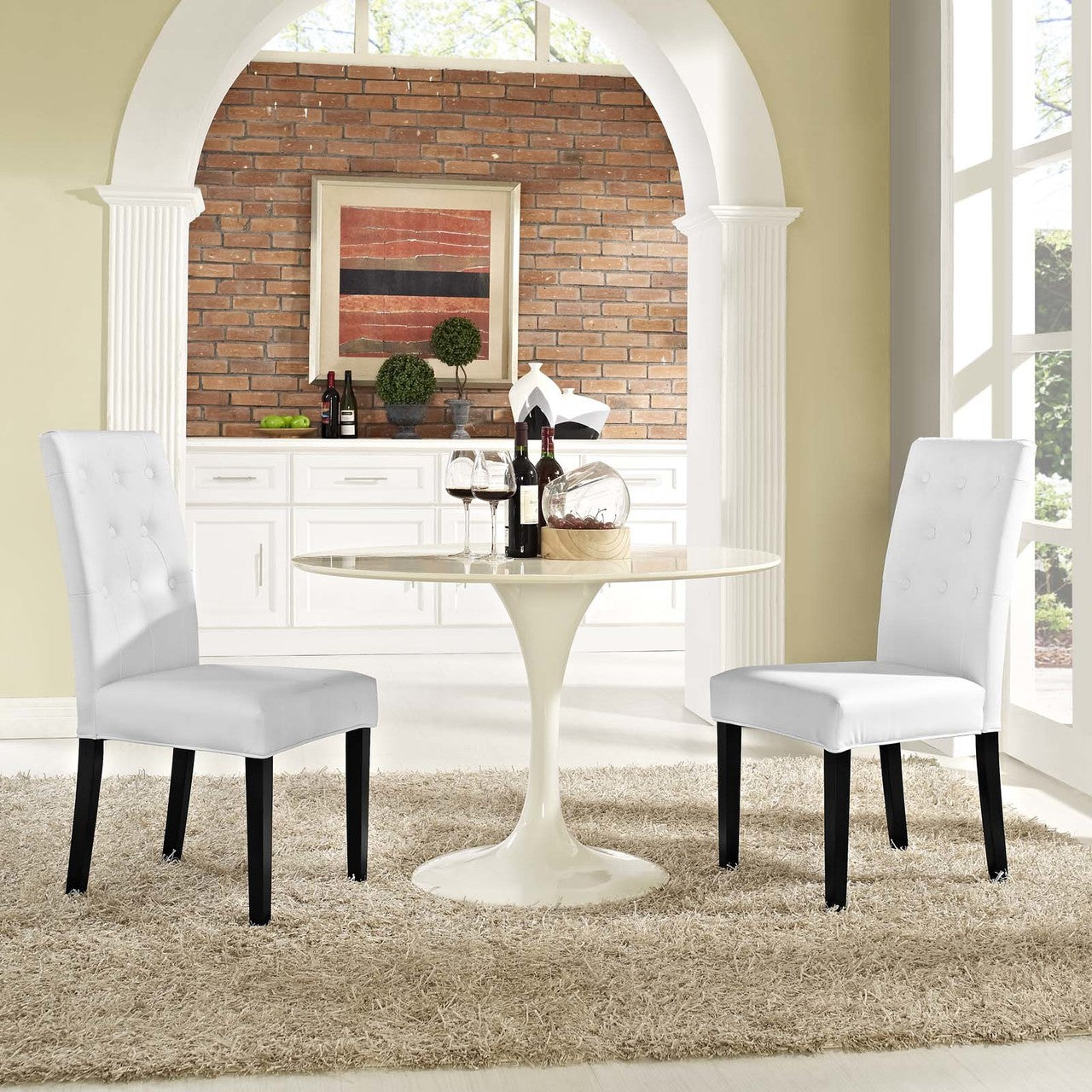 Confer Dining Side Chair Vinyl Set of 2, Faux Vinyl Leather, White 14318