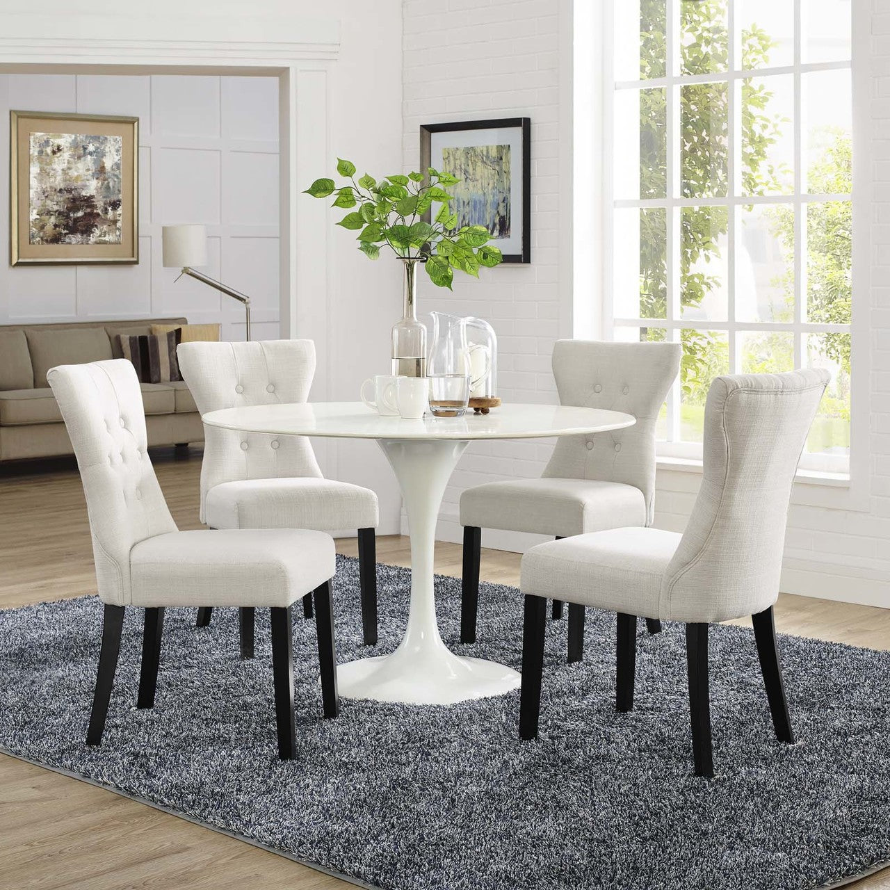 Silhouette Dining Side Chairs Upholstered Fabric Set of 4, Fabric, Beige 14327