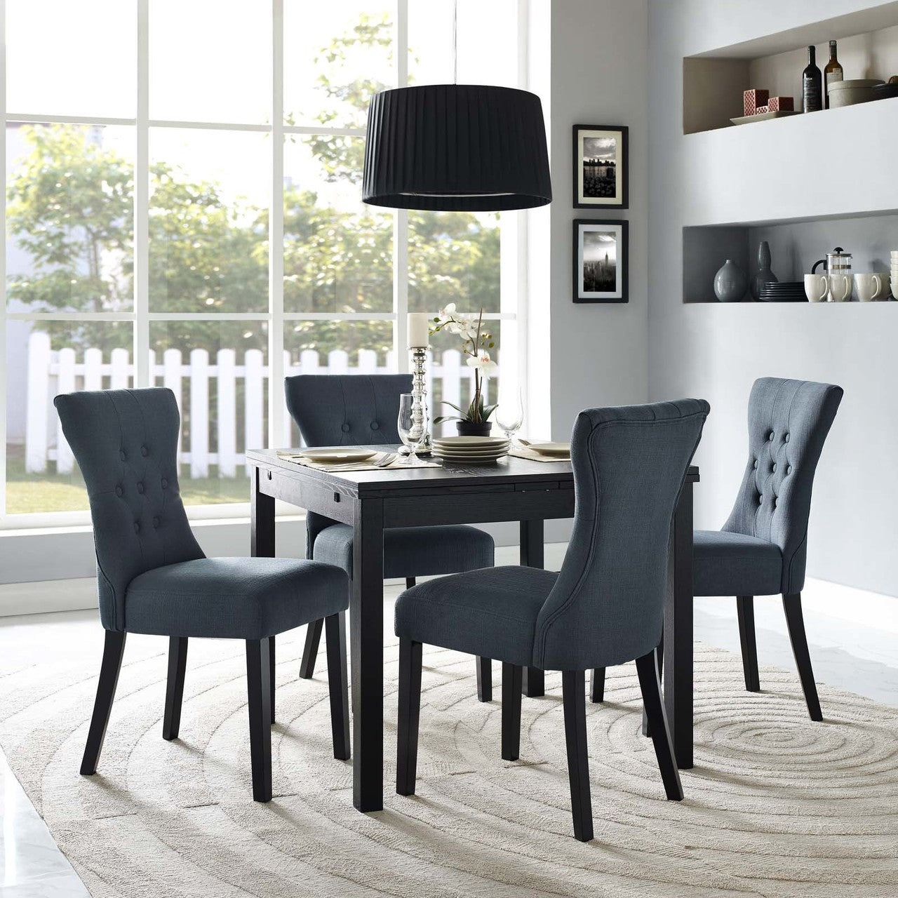 Silhouette Dining Side Chairs Upholstered Fabric Set of 4, Fabric, Grey Gray 14328