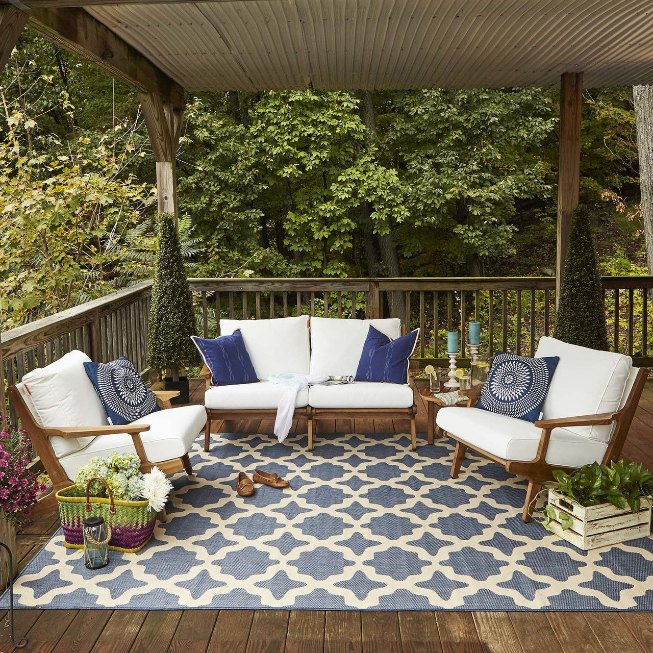 Saratoga 3 Piece Outdoor Patio Teak Set, Wood, White Natural 15072