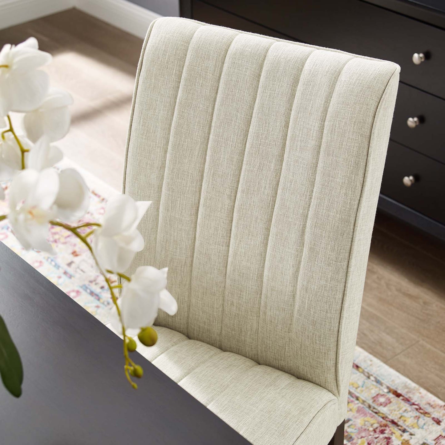 Motivate Channel Tufted Upholstered Fabric Dining Chair Set of 2, Fabric, Wood, Beige, 18161