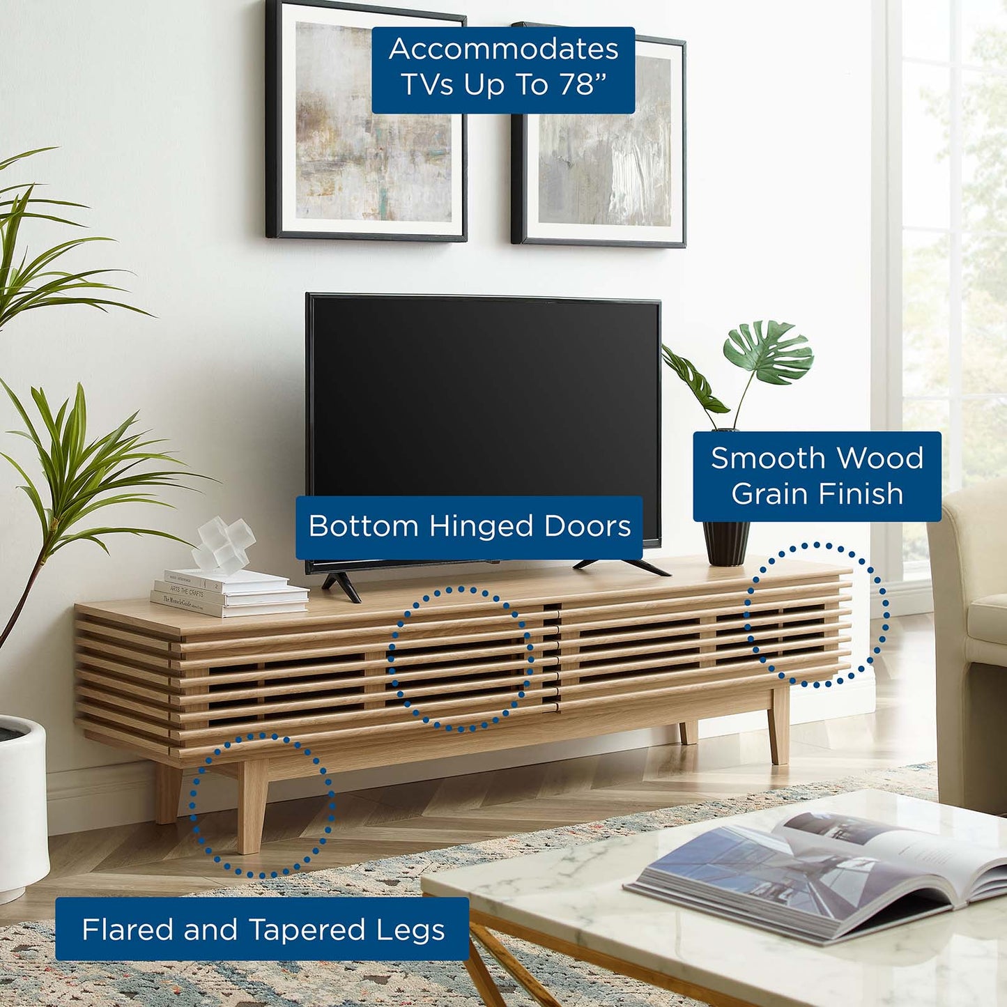 Render 71" TV Stand, Wood, Brown Oak, 18185