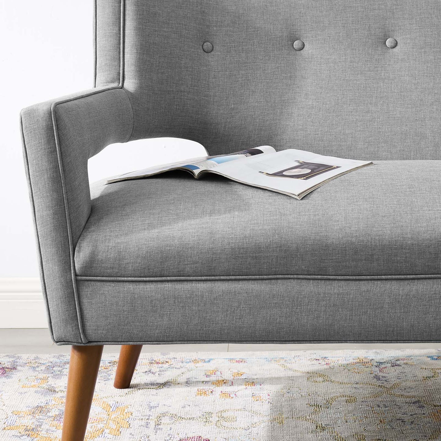 Sheer Upholstered Fabric Loveseat, Fabric, Light Grey Gray, 17307