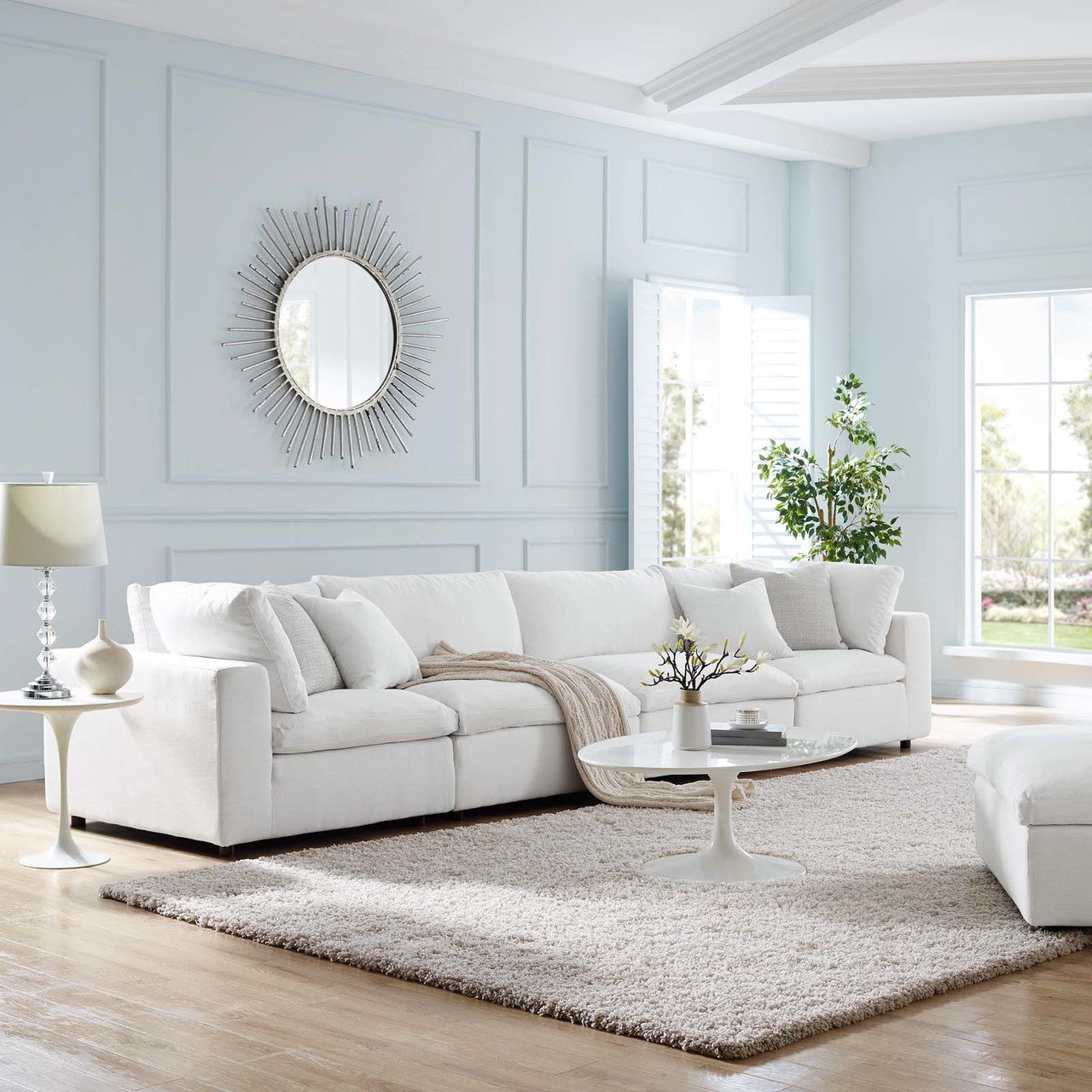 Commix Down Filled Overstuffed 4 Piece Sectional Sofa Set, Fabric, White 15735