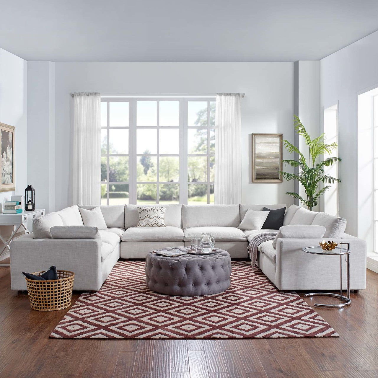 Commix Down Filled Overstuffed 8 Piece Sectional Sofa Set, Fabric, Beige 15758