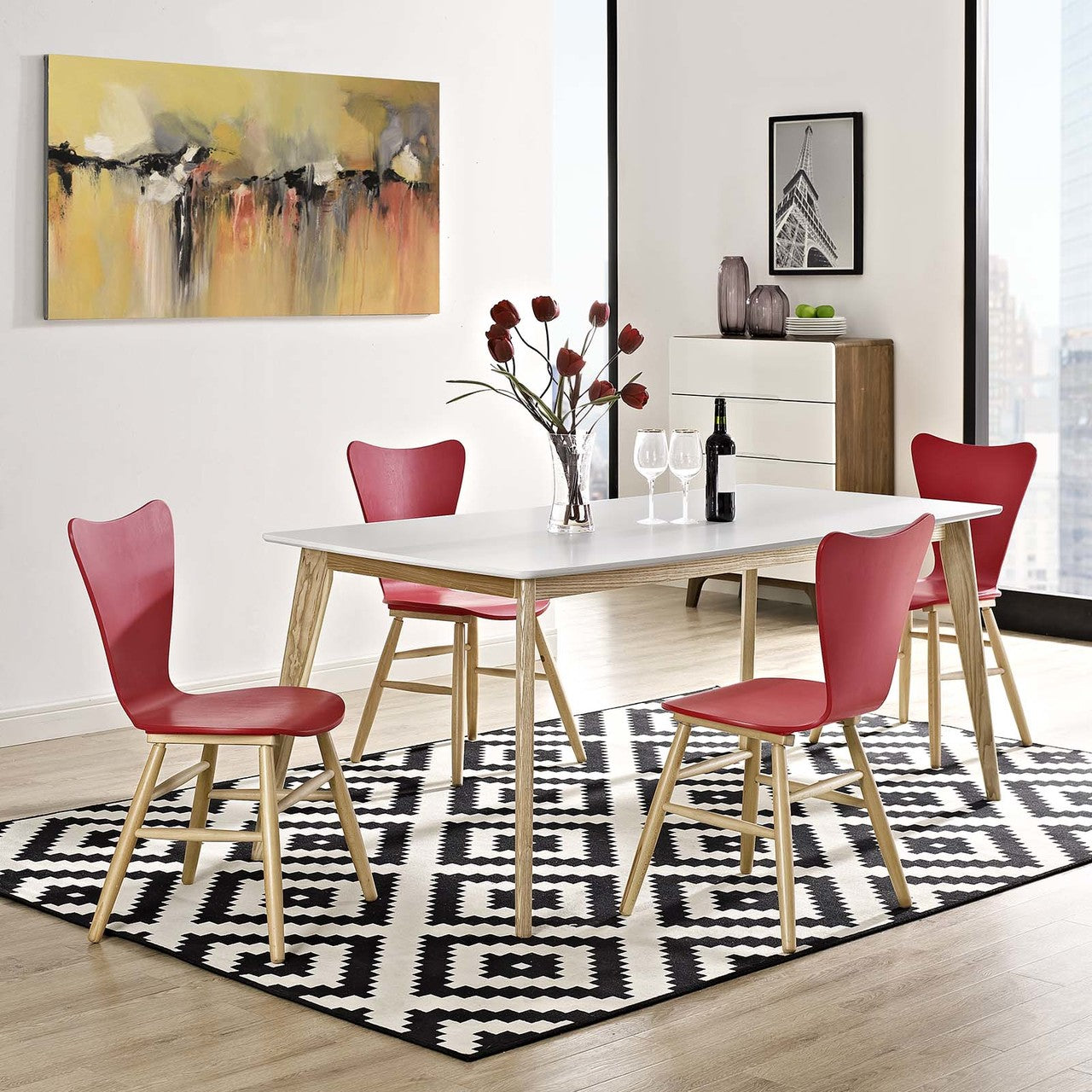 Cascade Dining Chair Set of 4, Wood, Red 15250