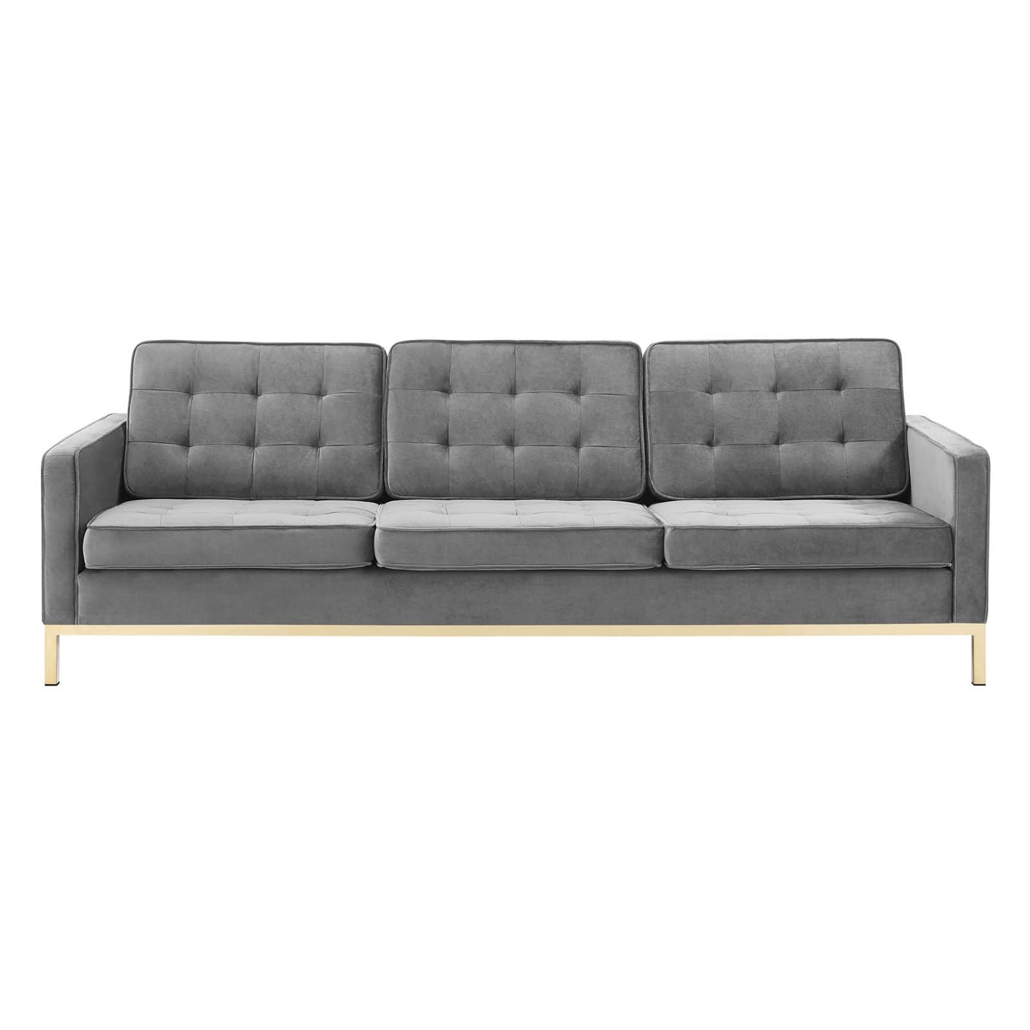 Loft Gold Stainless Steel Leg Performance Velvet Sofa, Velvet Fabric Metal Steel, Gold Grey Gray, 17322