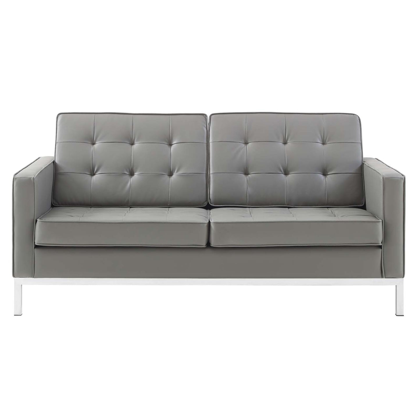 Loft Tufted Button Upholstered Faux Leather Loveseat, Faux Vinyl Leather, Grey Gray Silver, 17325