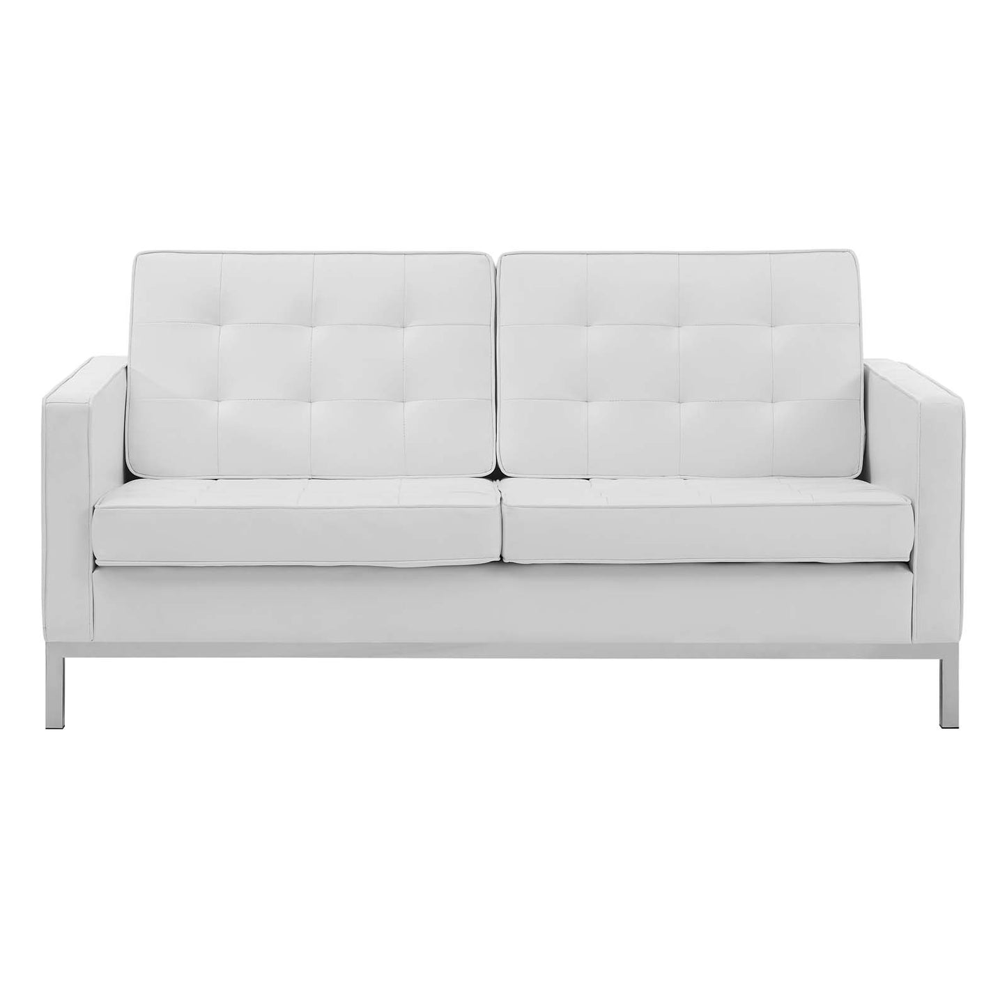 Loft Tufted Button Upholstered Faux Leather Loveseat, Faux Vinyl Leather, White, 17327