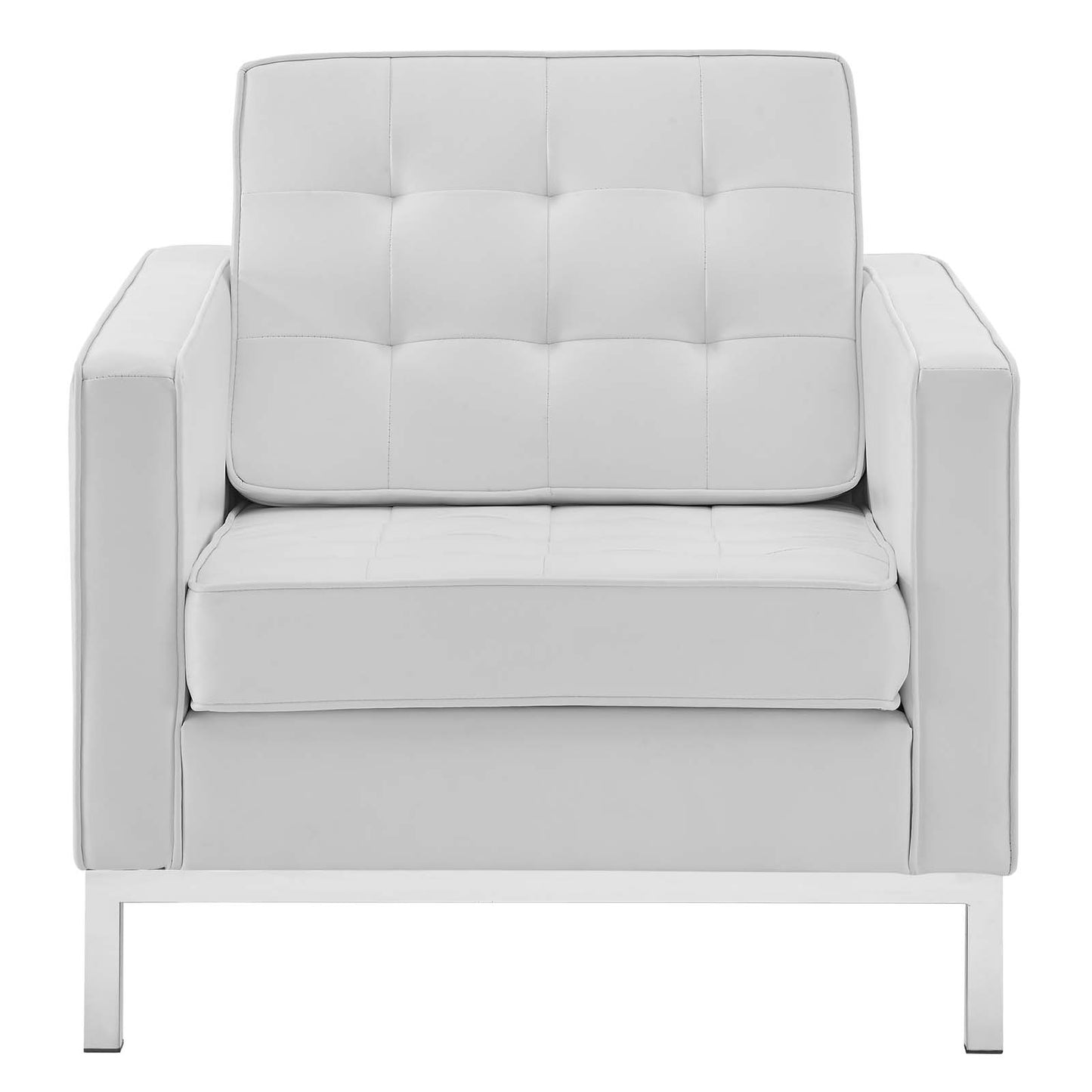 Loft Tufted Button Upholstered Faux Leather Armchair, Faux Vinyl Leather, White, 17334