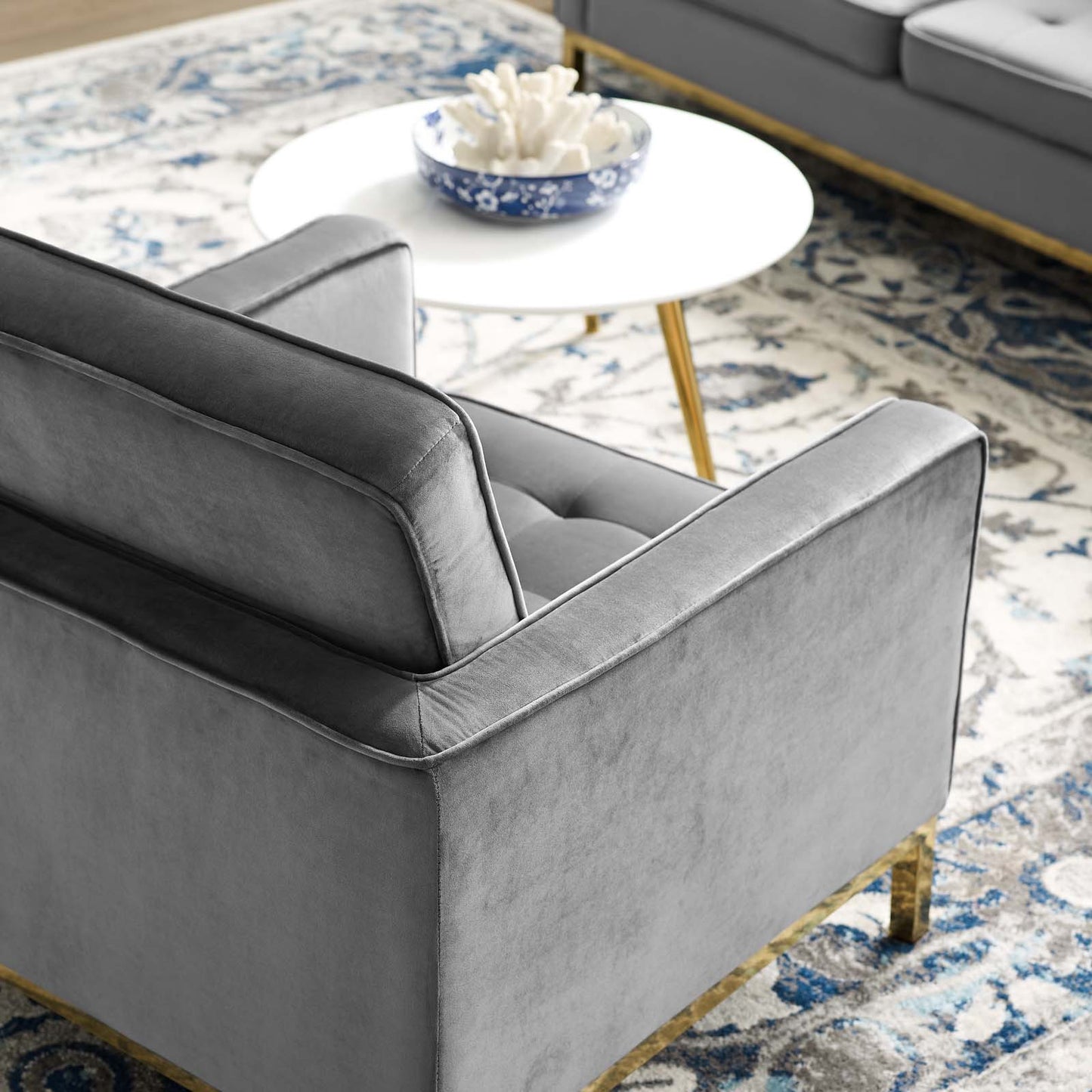 Loft Gold Stainless Steel Performance Velvet Armchair, Velvet Fabric, Gold Grey Gray, 17335
