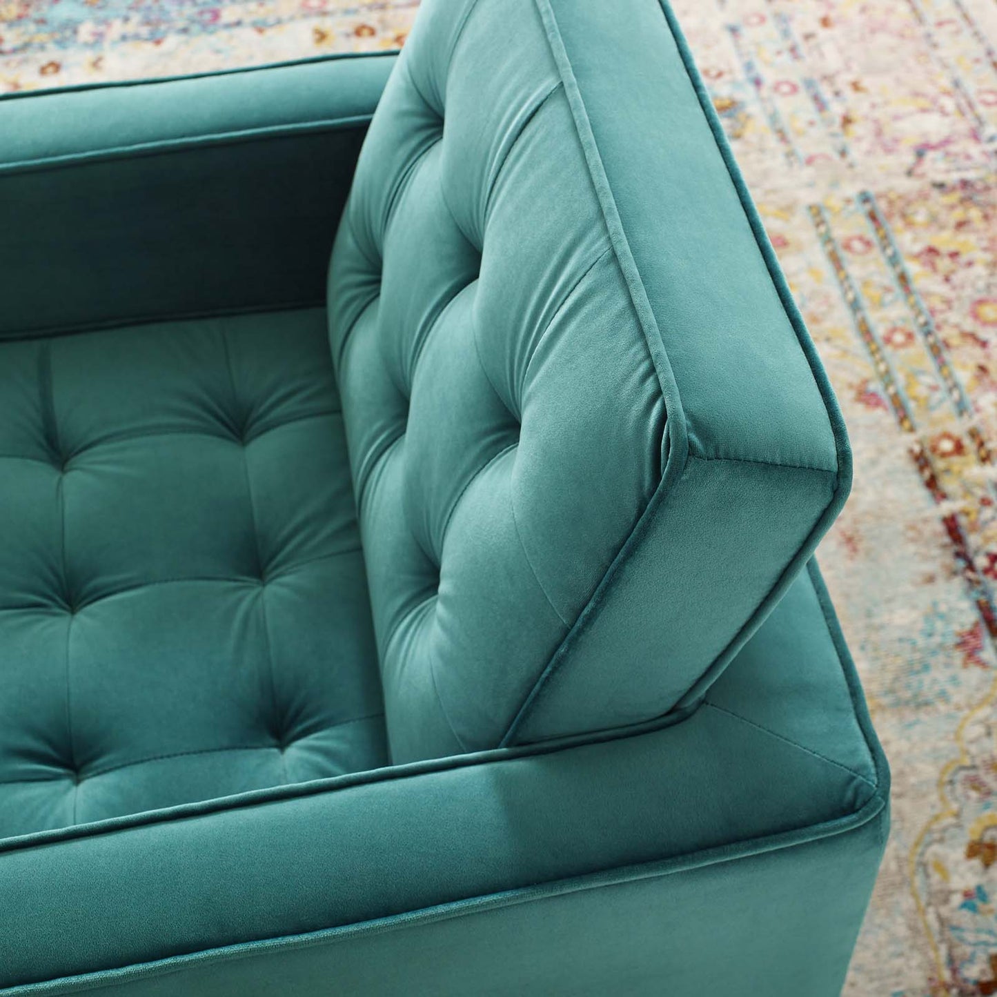 Loft Gold Stainless Steel Performance Velvet Armchair, Velvet Fabric, Gold Aqua Blue, 17337