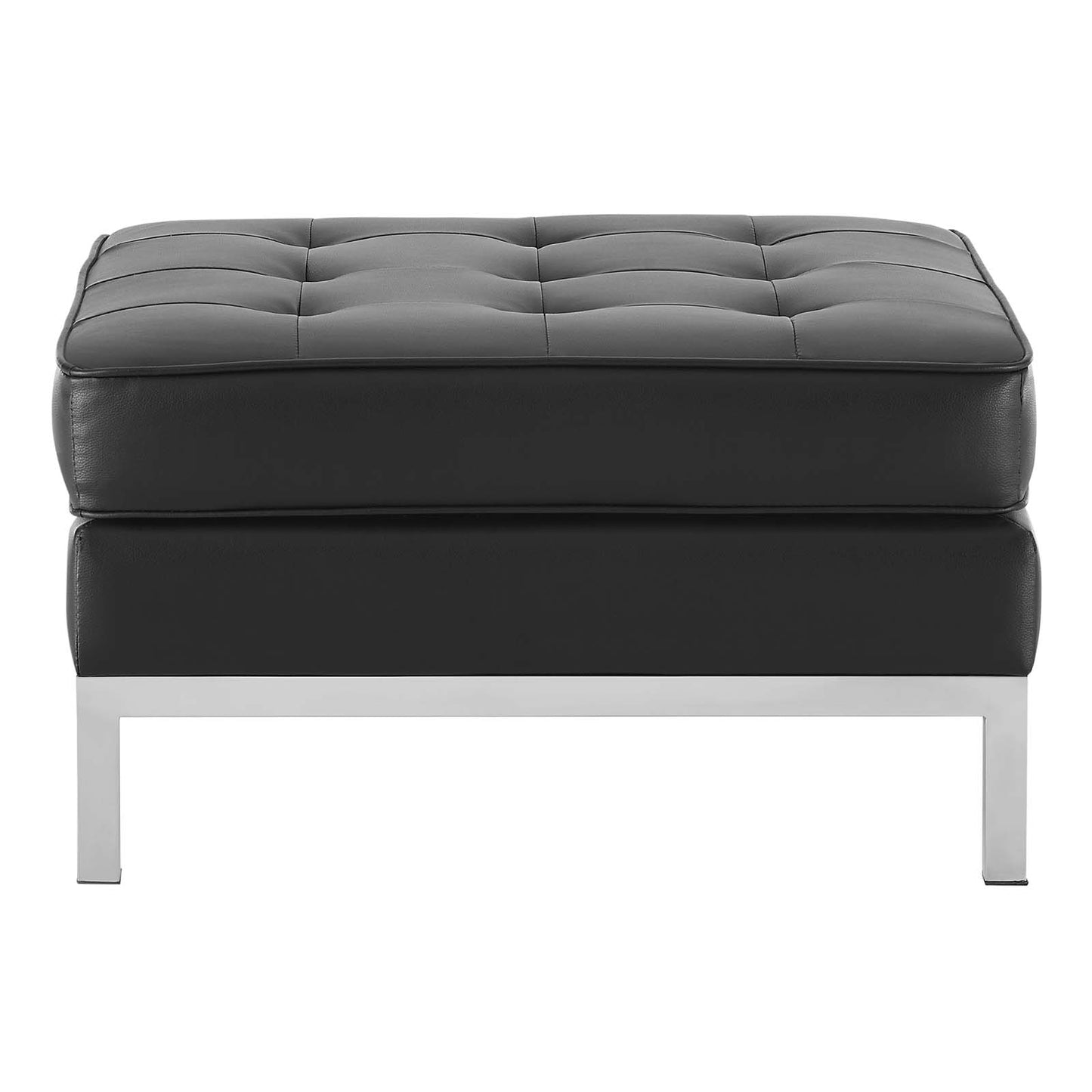 Loft Tufted Button Upholstered Faux Leather Ottoman, Faux Vinyl Leather, Black Silver, 17338