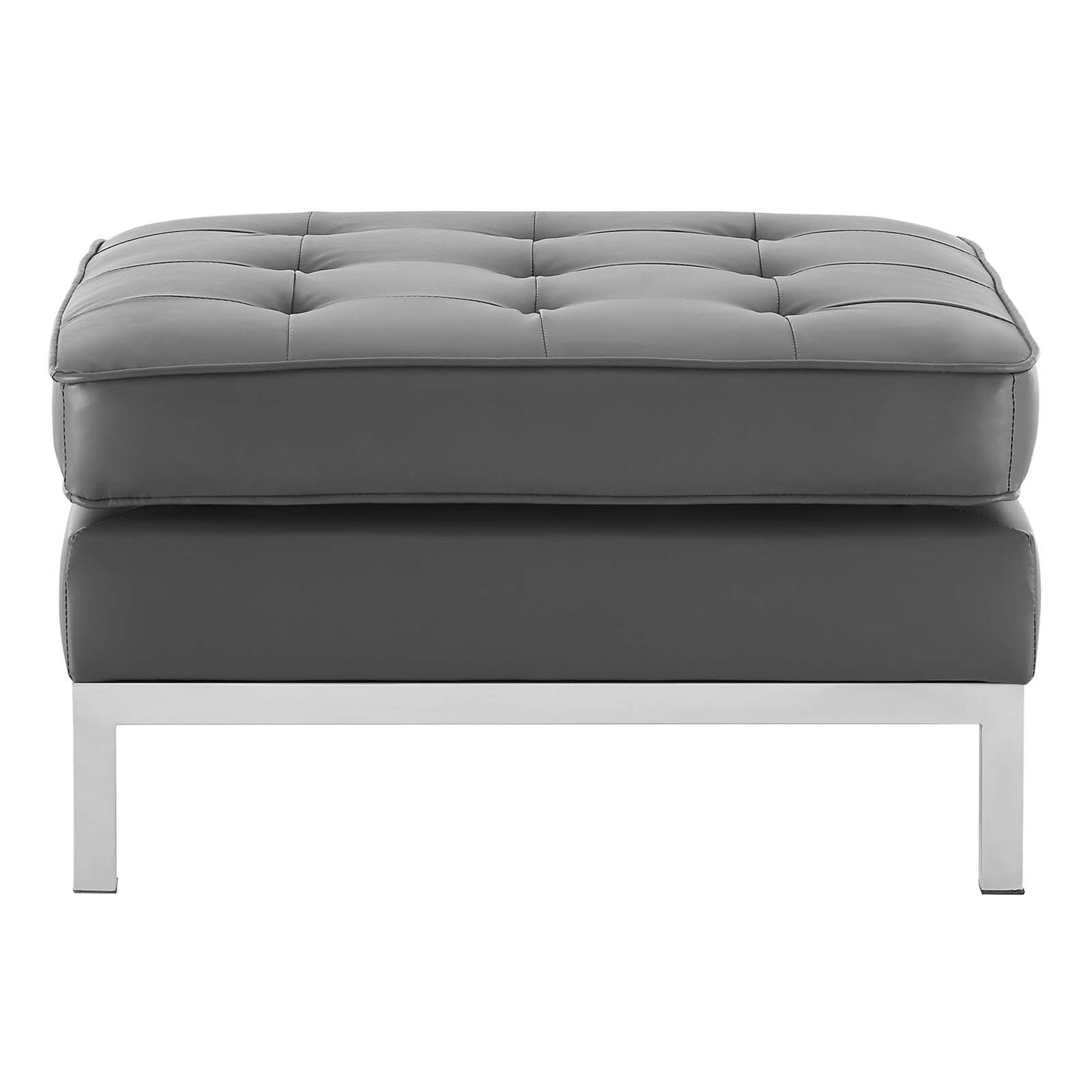 Loft Tufted Button Upholstered Faux Leather Ottoman, Faux Vinyl Leather, Grey Gray Silver, 17339