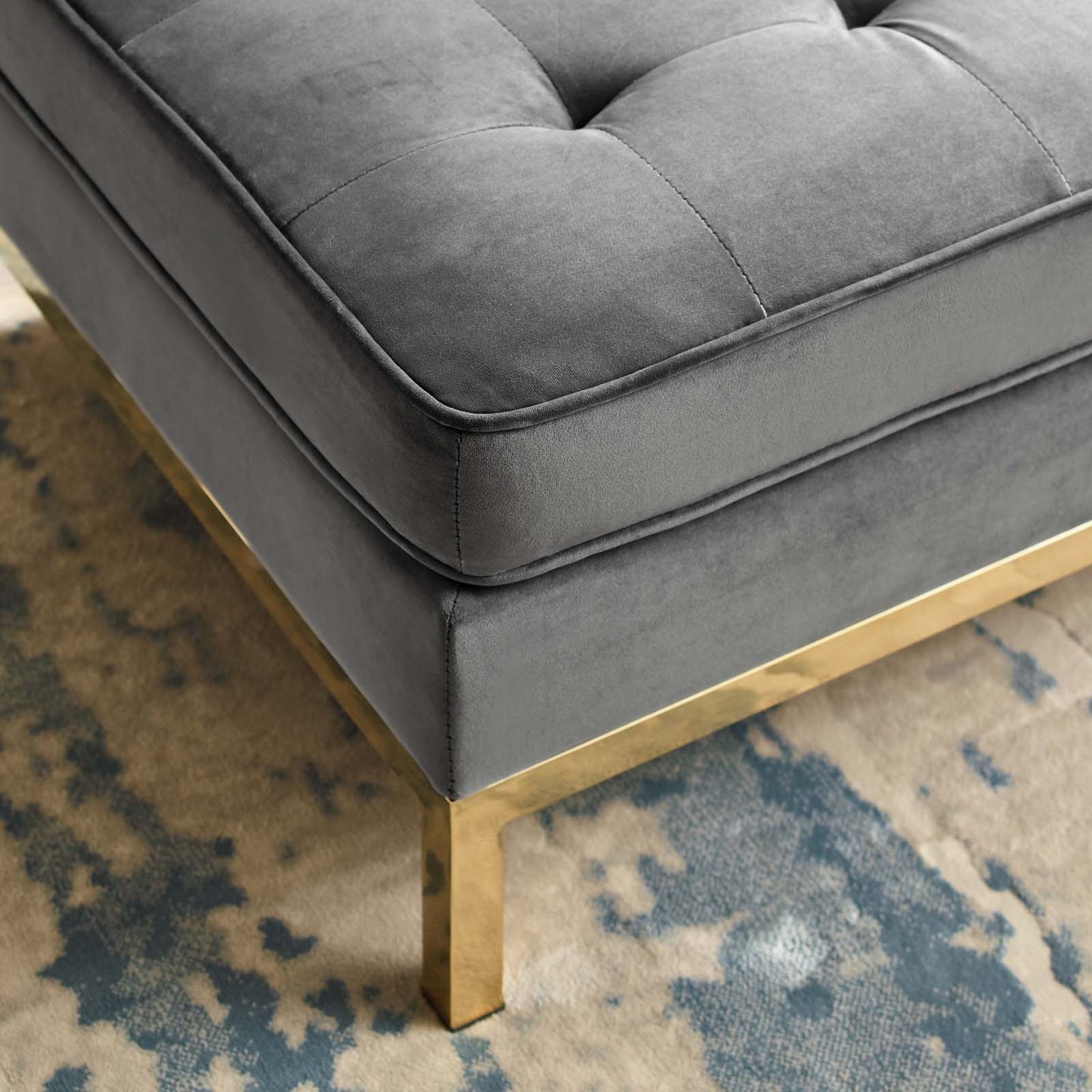 Loft Gold Stainless Steel Leg Performance Velvet Ottoman, Velvet, Steel, Gold Grey Gray, 18186