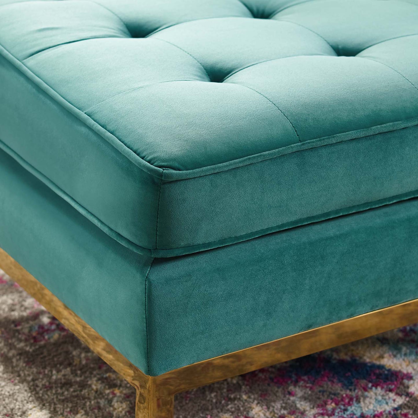 Loft Gold Stainless Steel Leg Performance Velvet Ottoman, Velvet, Steel, Gold Teal Blue, 18188