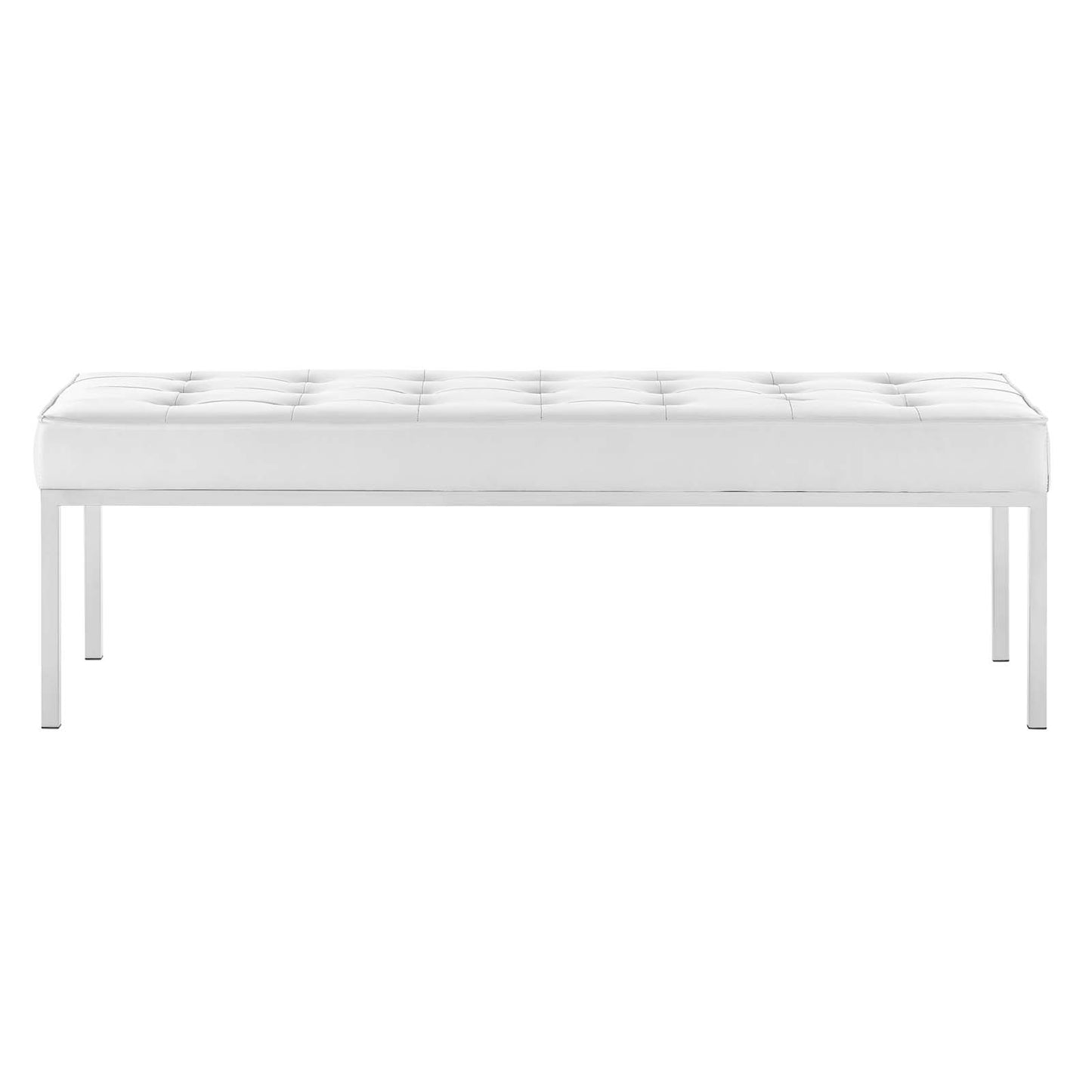 Loft Tufted Button Large Upholstered Faux Leather Bench, Faux Vinyl Leather Metal Steel, White, 17344
