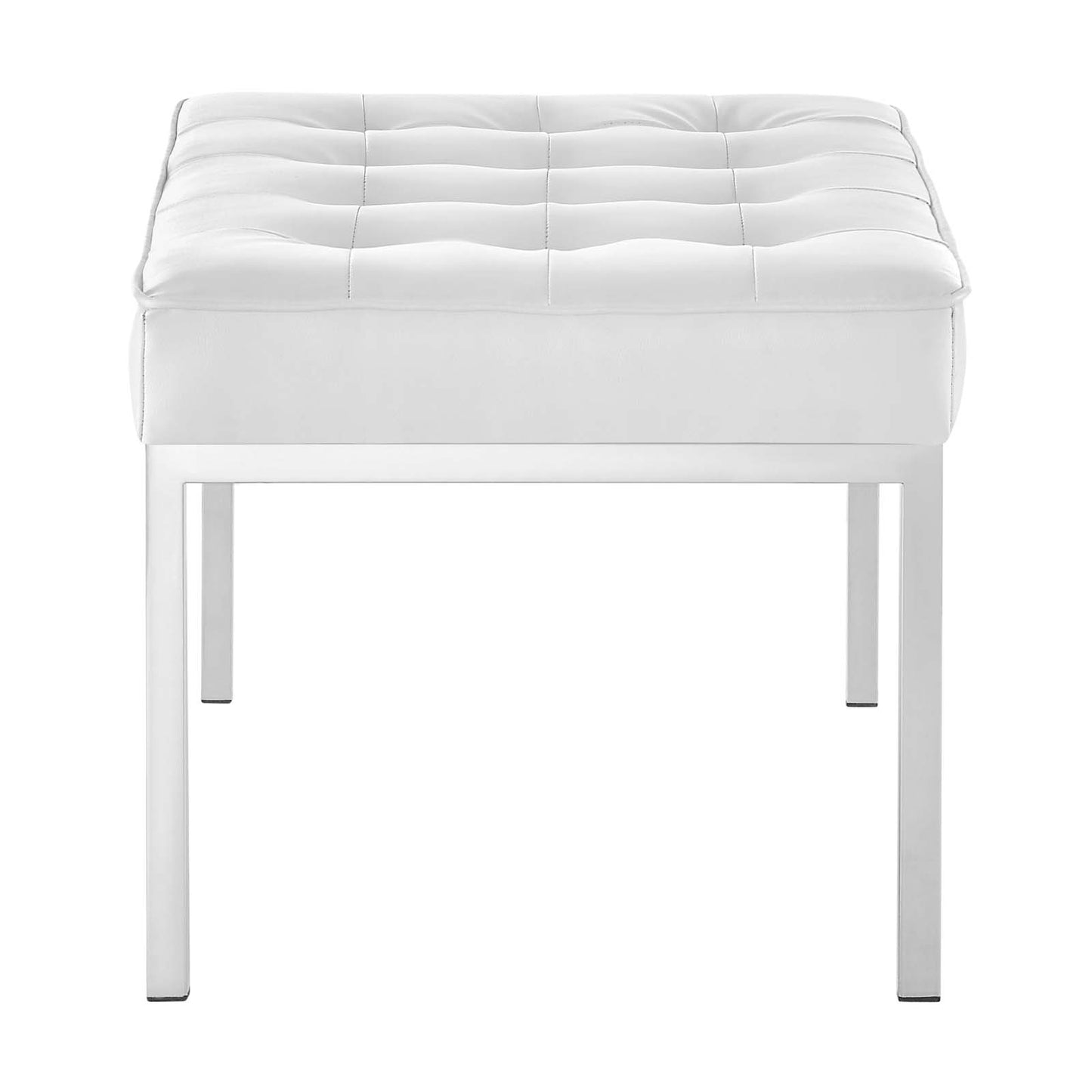 Loft Tufted Button Medium Upholstered Faux Leather Bench, Faux Vinyl Leather Metal Steel, White, 17349