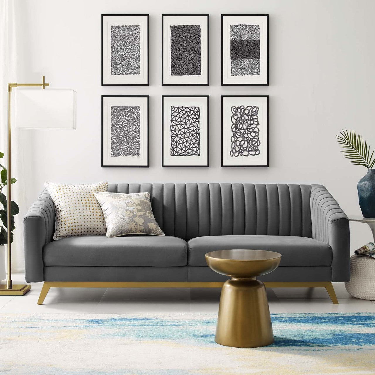 Valiant Vertical Channel Tufted Performance Velvet Loveseat, Velvet Fabric Metal Steel, Grey Gray 15784