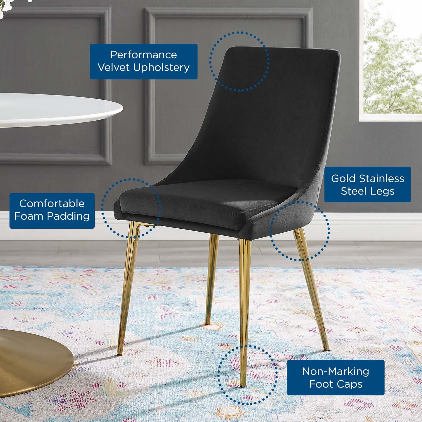 Viscount Modern Accent Performance Velvet Dining Chair, Velvet, Metal Steel, Black, 18192