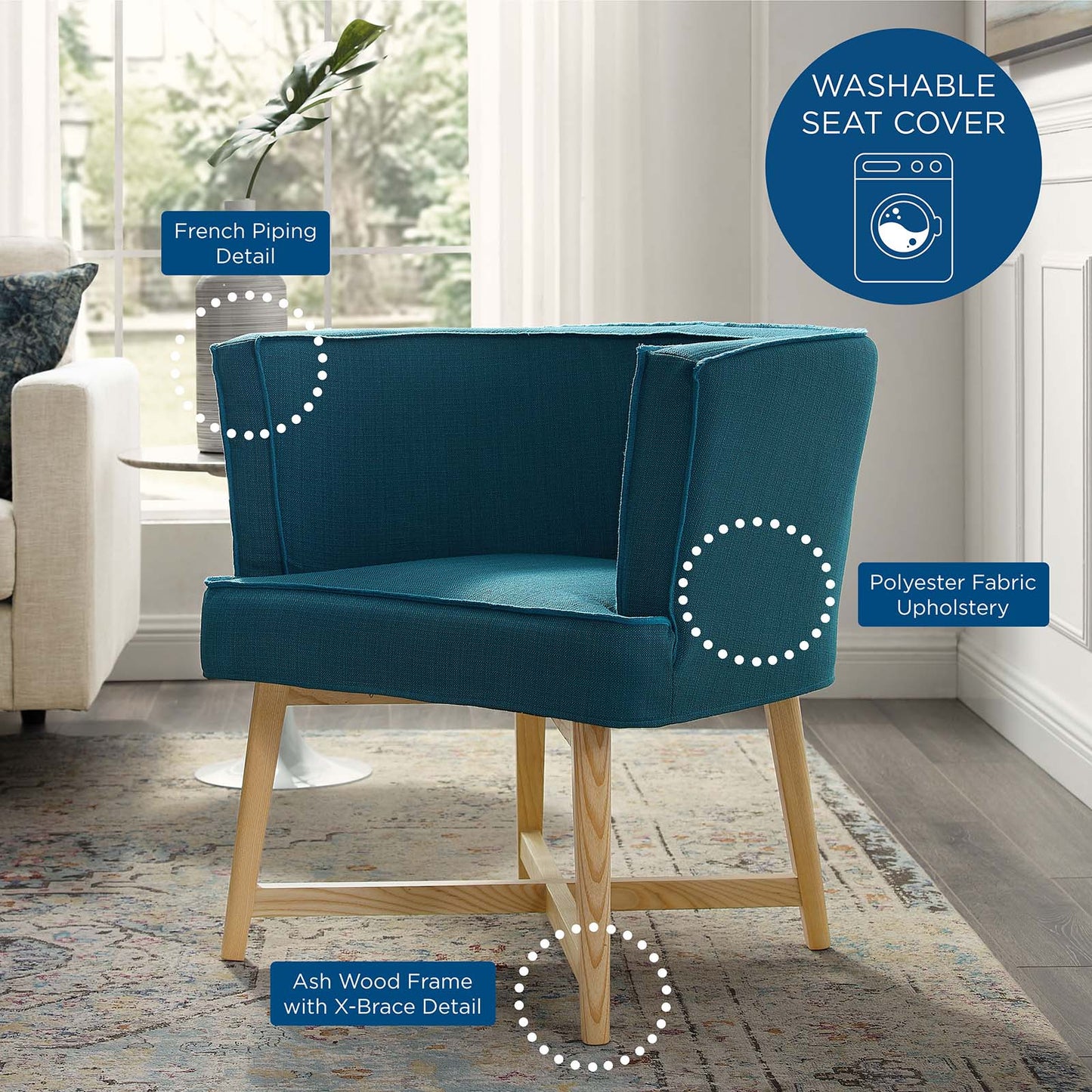 Anders Upholstered Fabric Accent Chair, Fabric, Wood, Navy Blue, 18195