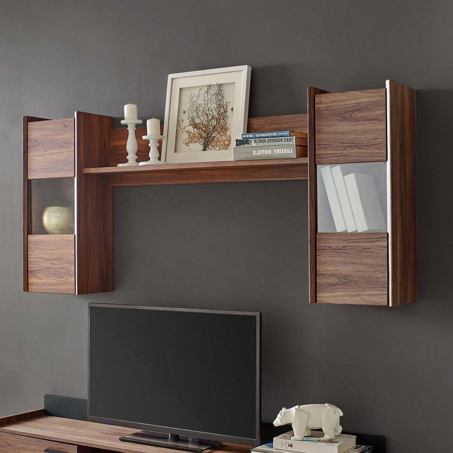 Visionary Wall Mounted Shelves, Wood, Brown Walnut, 18203