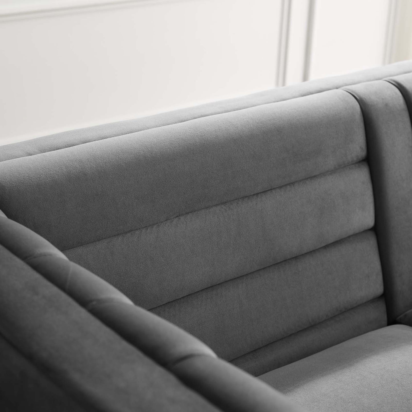 Ingenuity Channel Tufted Performance Velvet Sofa, Velvet Fabric Metal Steel, Grey Gray, 17403