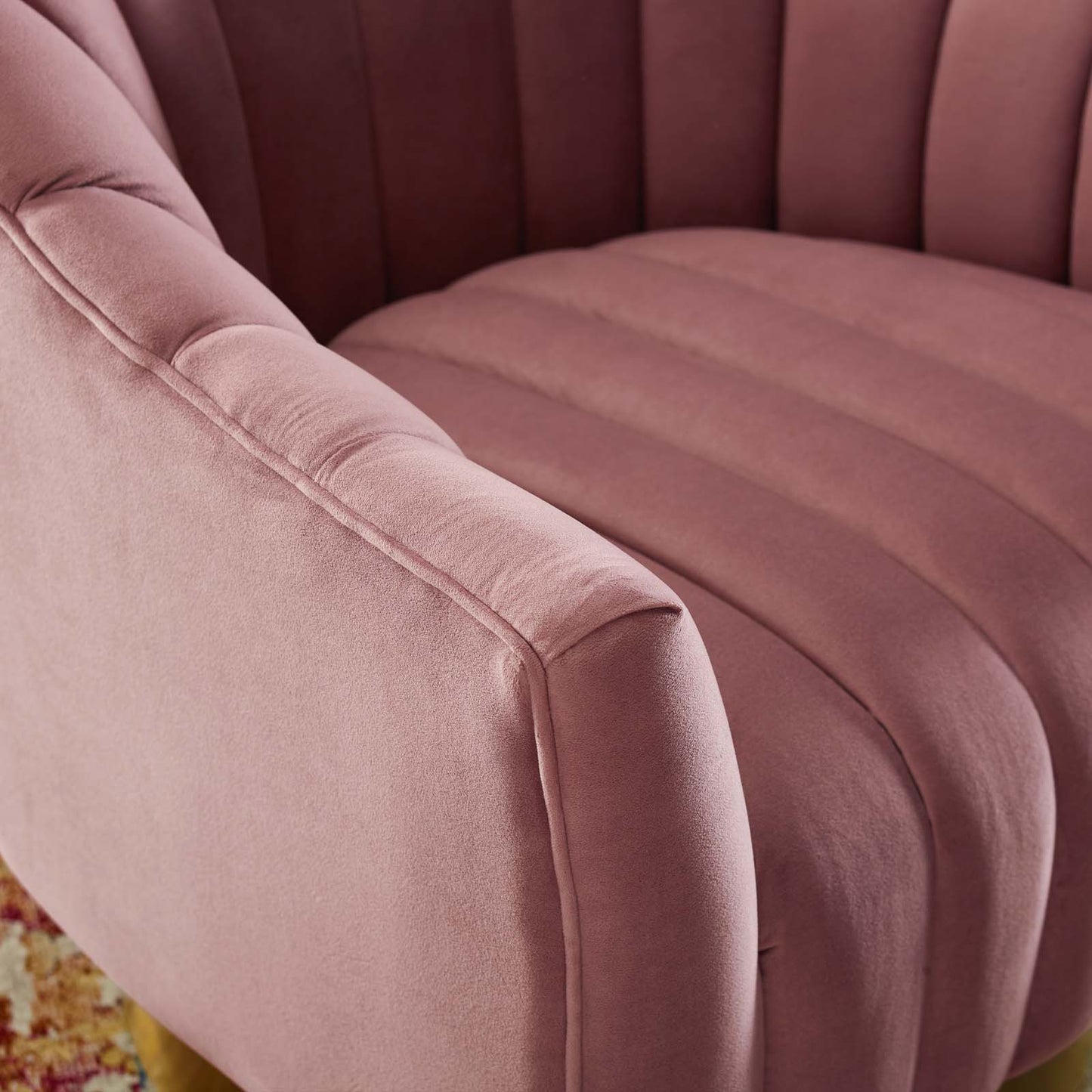 Buoyant Vertical Channel Tufted Accent Lounge Performance Velvet Swivel Chair, Velvet Fabric Metal Steel, Pink, 17419