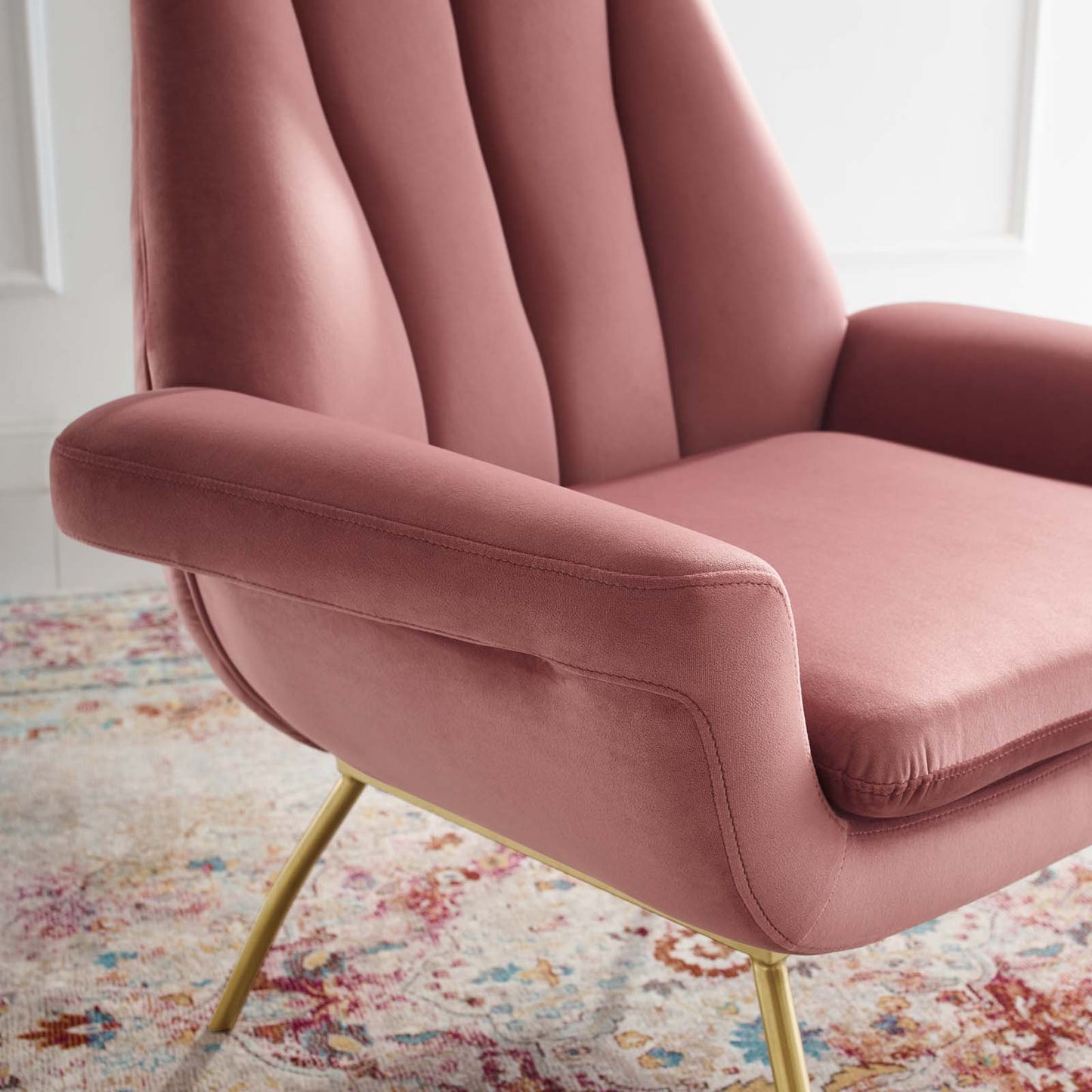 Summit Accent Performance Velvet Armchair, Velvet Fabric Metal Steel, Pink, 17423